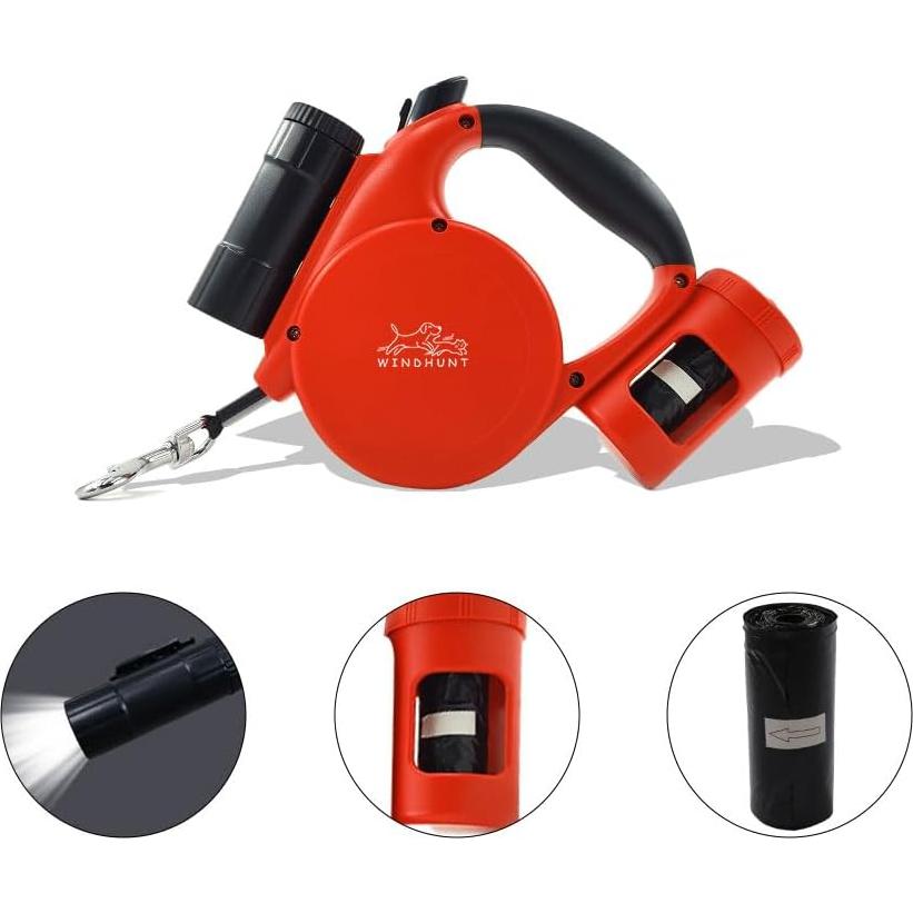 Correa Retráctil para Perros Windhunt 4.88m con Linterna Roja