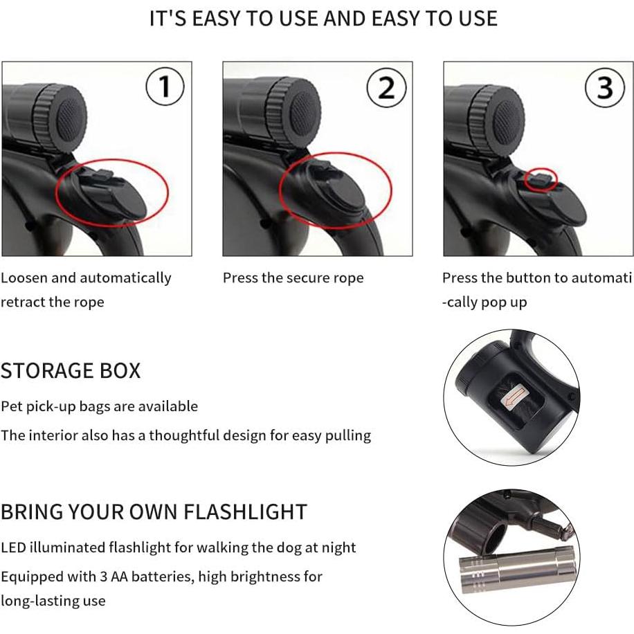 Correa Retráctil para Perros Windhunt 4.88m con Linterna Roja