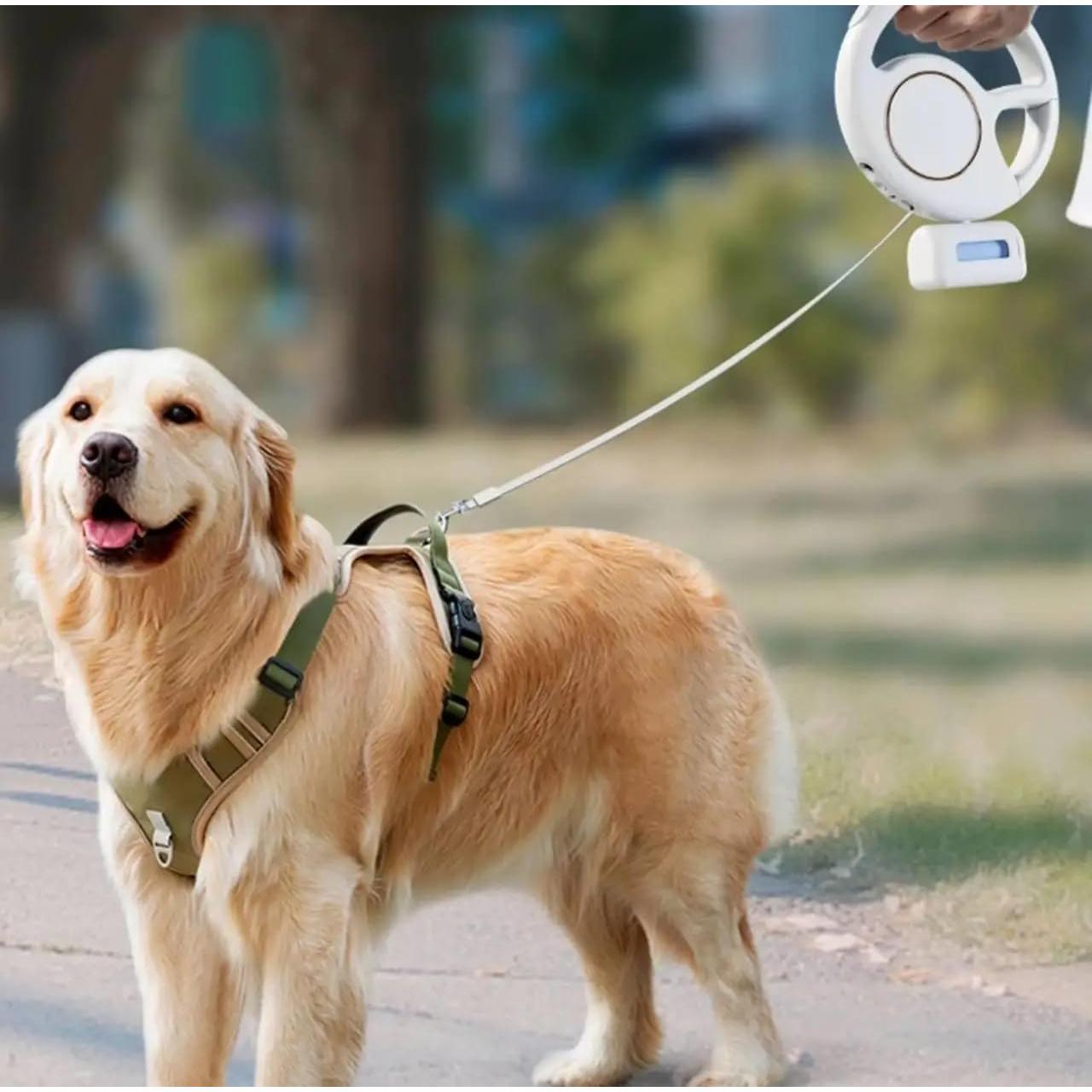 Correa de Perro Retráctil 3M - LED, Freno, Dispensador - Blanco