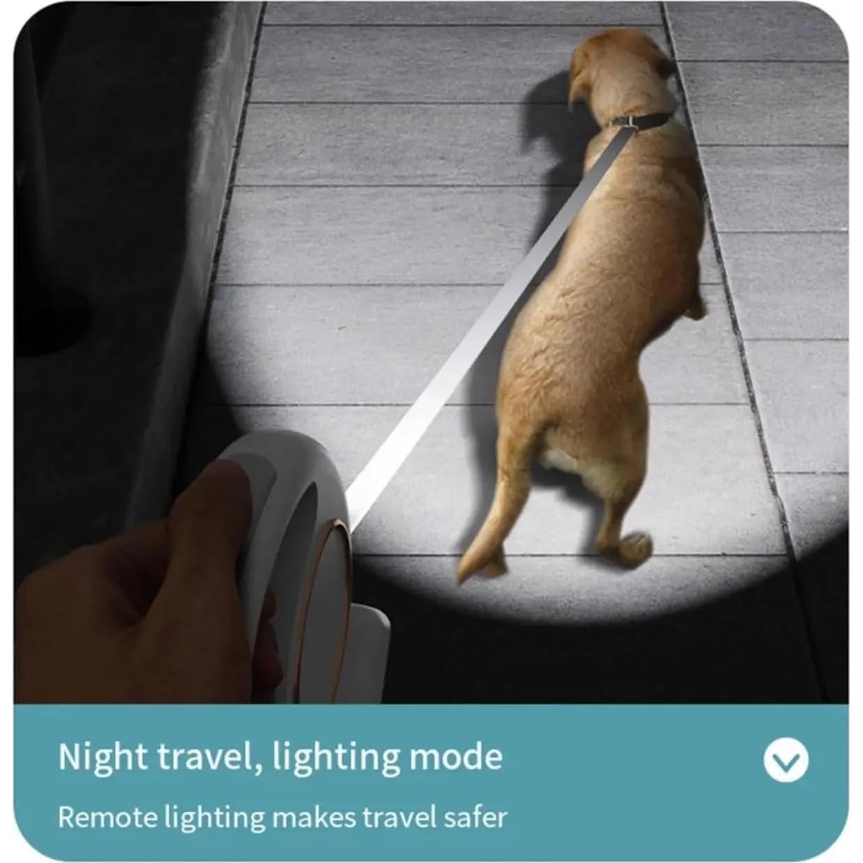 Correa de Perro Retráctil 3M - LED, Freno, Dispensador - Blanco