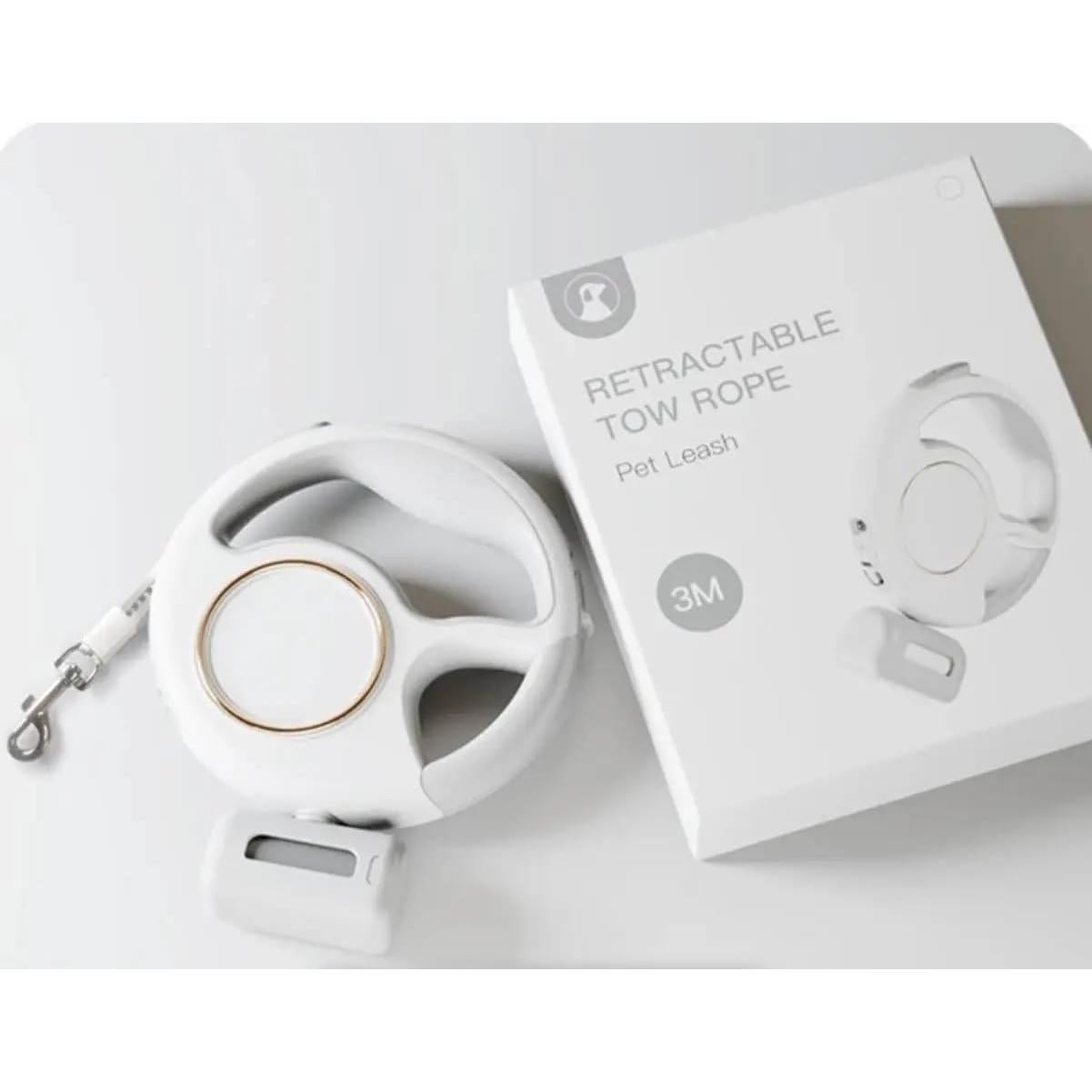 Correa de Perro Retráctil 3M - LED, Freno, Dispensador - Blanco