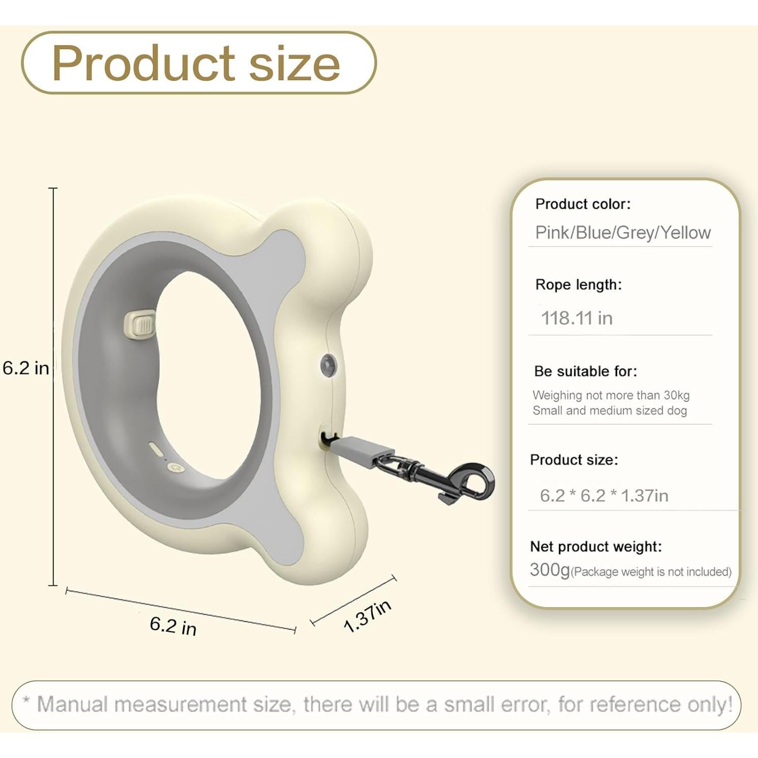 Correa Retráctil para Perros Panbius 3m LED 30kg Amarillo