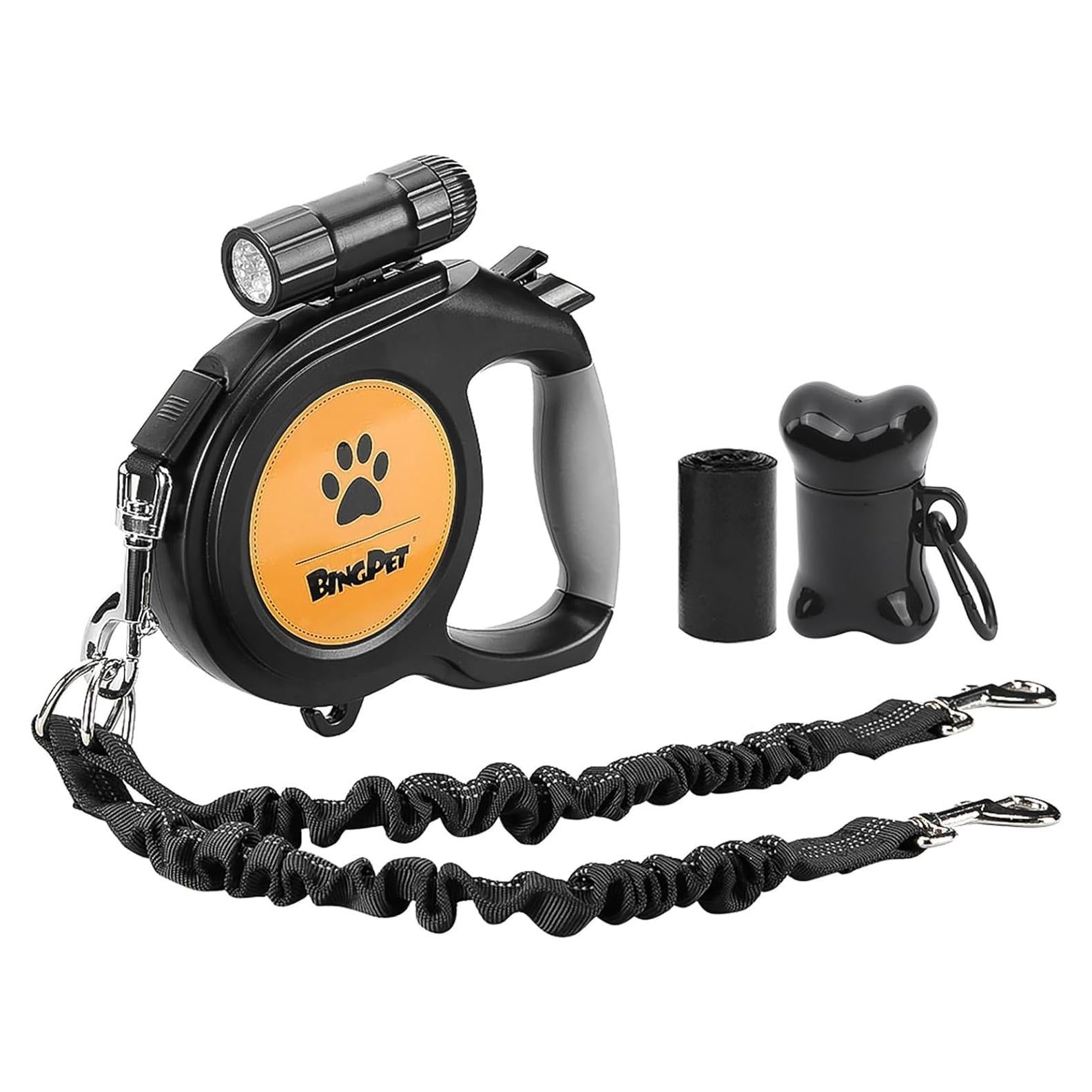 Correa Doble Retráctil para Perros BINGPET 8m con Linterna LED