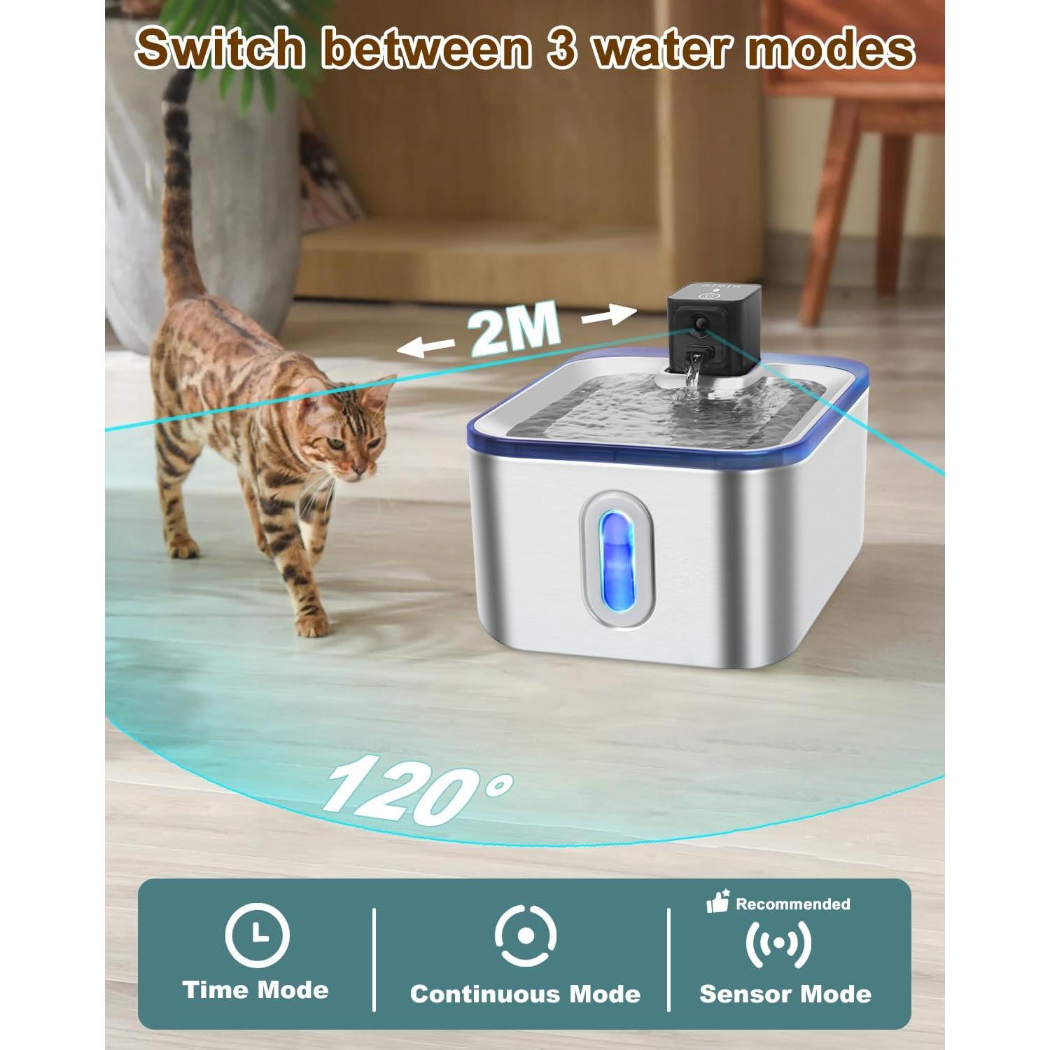 Fuente de Agua para Gatos GOYJOY 5L Acero Inoxidable Batería