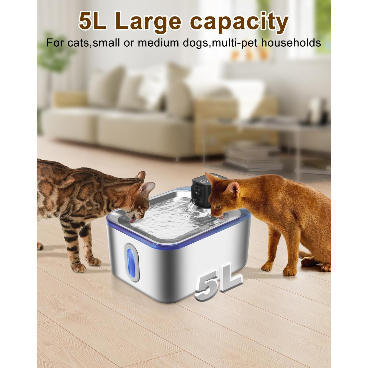 Fuente de Agua para Gatos GOYJOY 5L Acero Inoxidable Batería