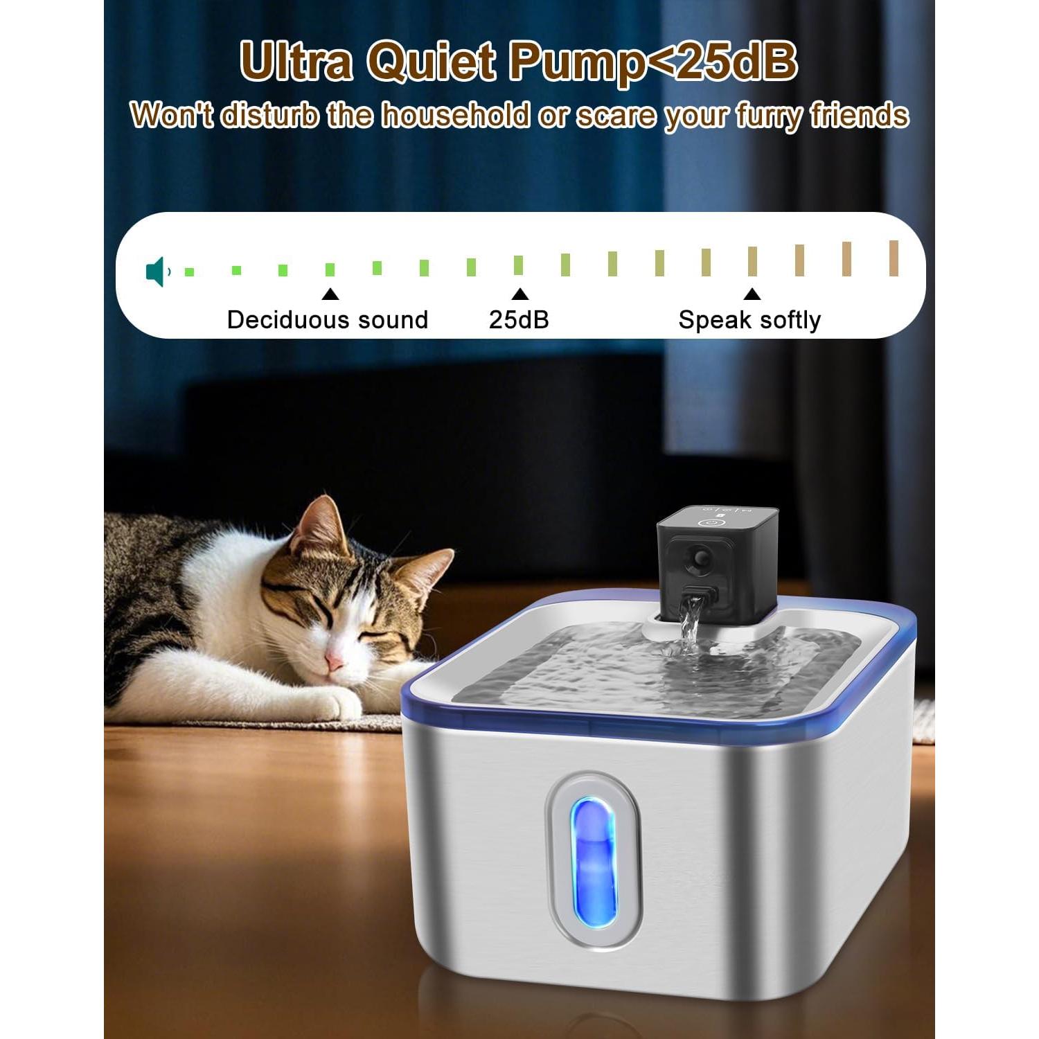 Fuente de Agua para Gatos GOYJOY 5L Acero Inoxidable Batería