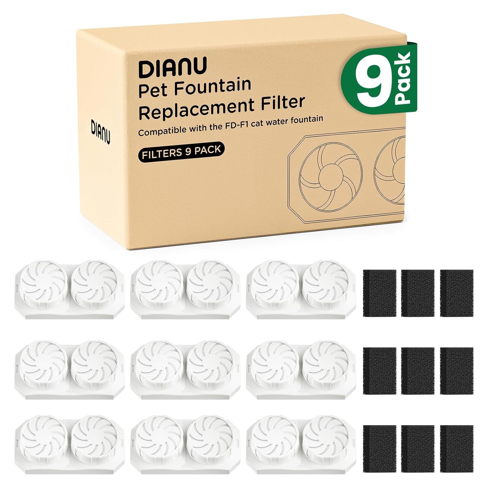 Filtros y Esponjas de Reemplazo Dianu para Fuente de Gatos 9 Paquete