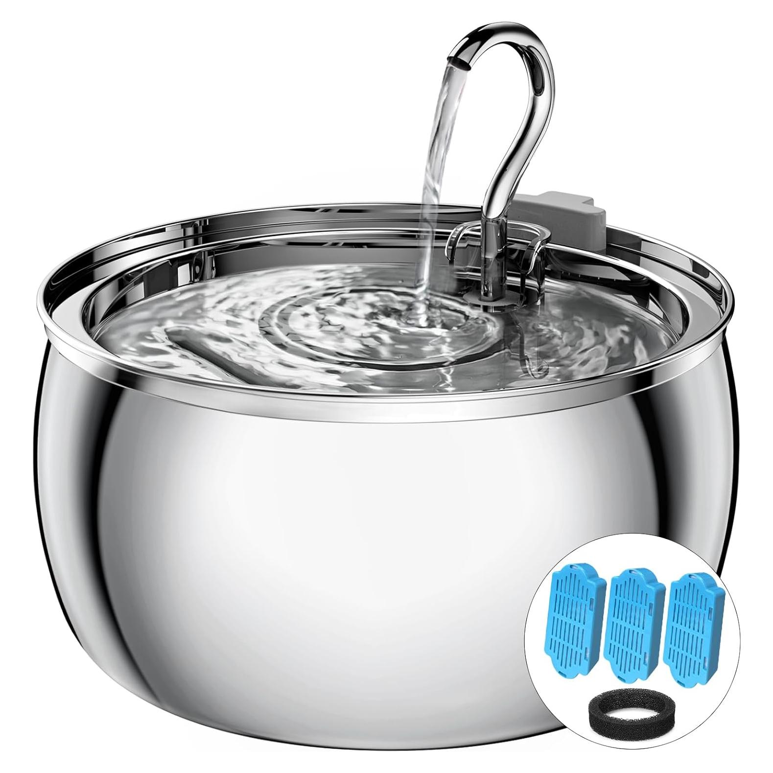 Fuente de Agua para Gatos FWMB 4L Acero Inoxidable Ultra-Silenciosa