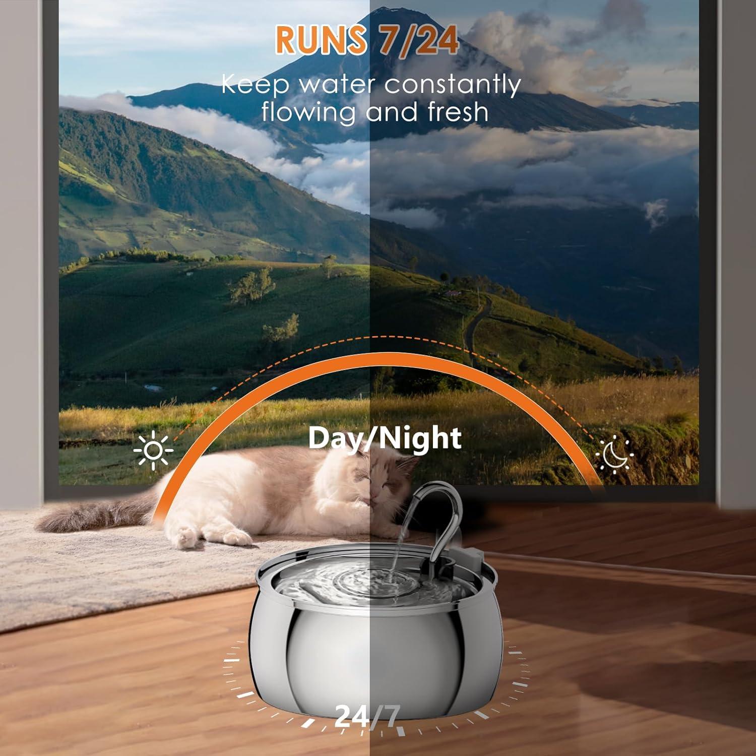 Fuente de Agua para Gatos FWMB 4L Acero Inoxidable Ultra-Silenciosa