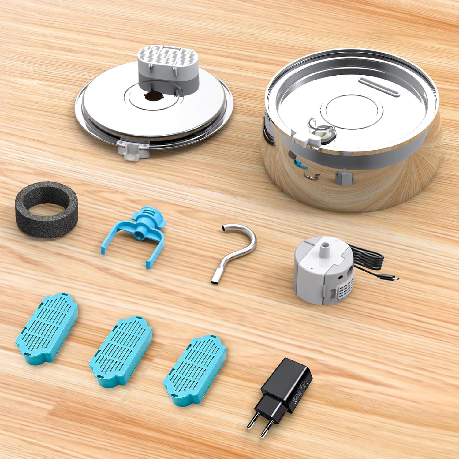 Fuente de Agua para Gatos FWMB 4L Acero Inoxidable Ultra-Silenciosa