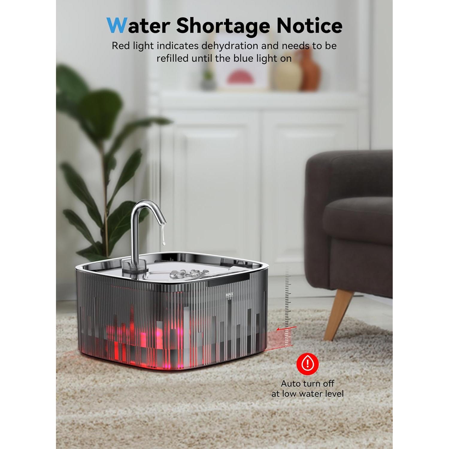 Fuente de Agua para Gatos DCIOGAT 2.2L Acero Inoxidable LED Silenciosa