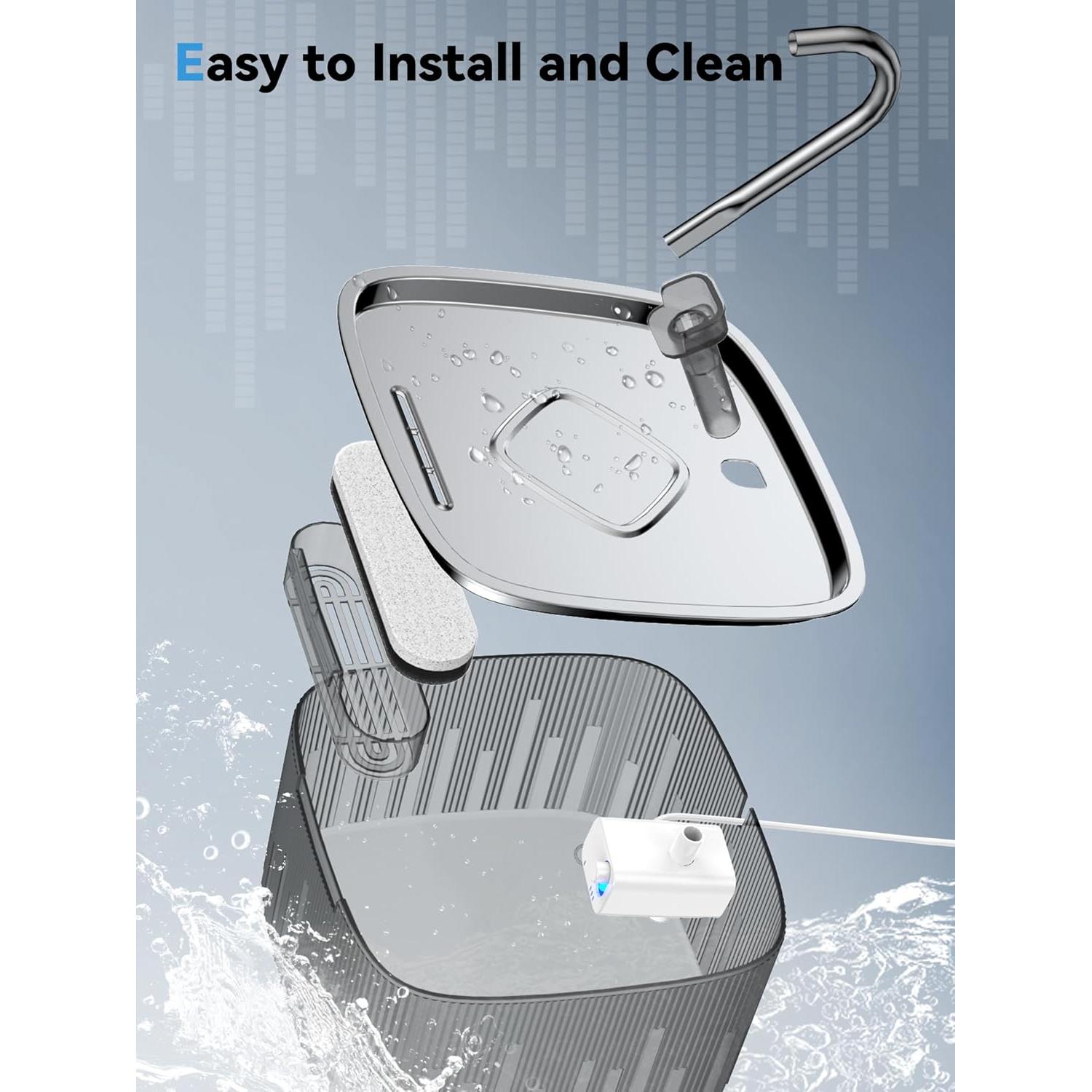 Fuente de Agua para Gatos DCIOGAT 2.2L Acero Inoxidable LED Silenciosa