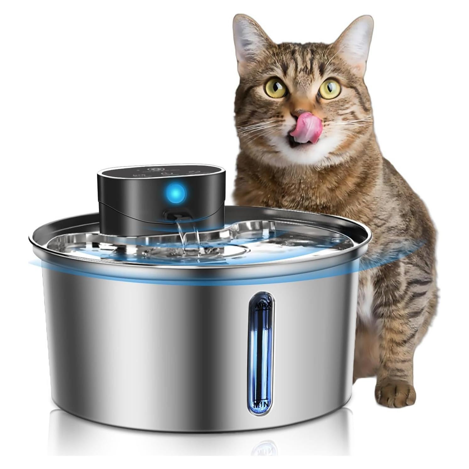 Fuente de Agua Inalámbrica VINGVO 3.2L Acero Inoxidable para Gatos y Perros