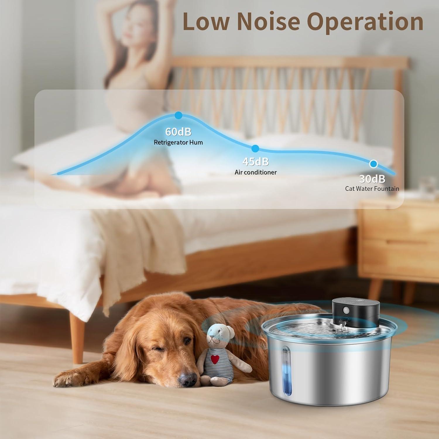 Fuente de Agua Inalámbrica VINGVO 3.2L Acero Inoxidable para Gatos y Perros