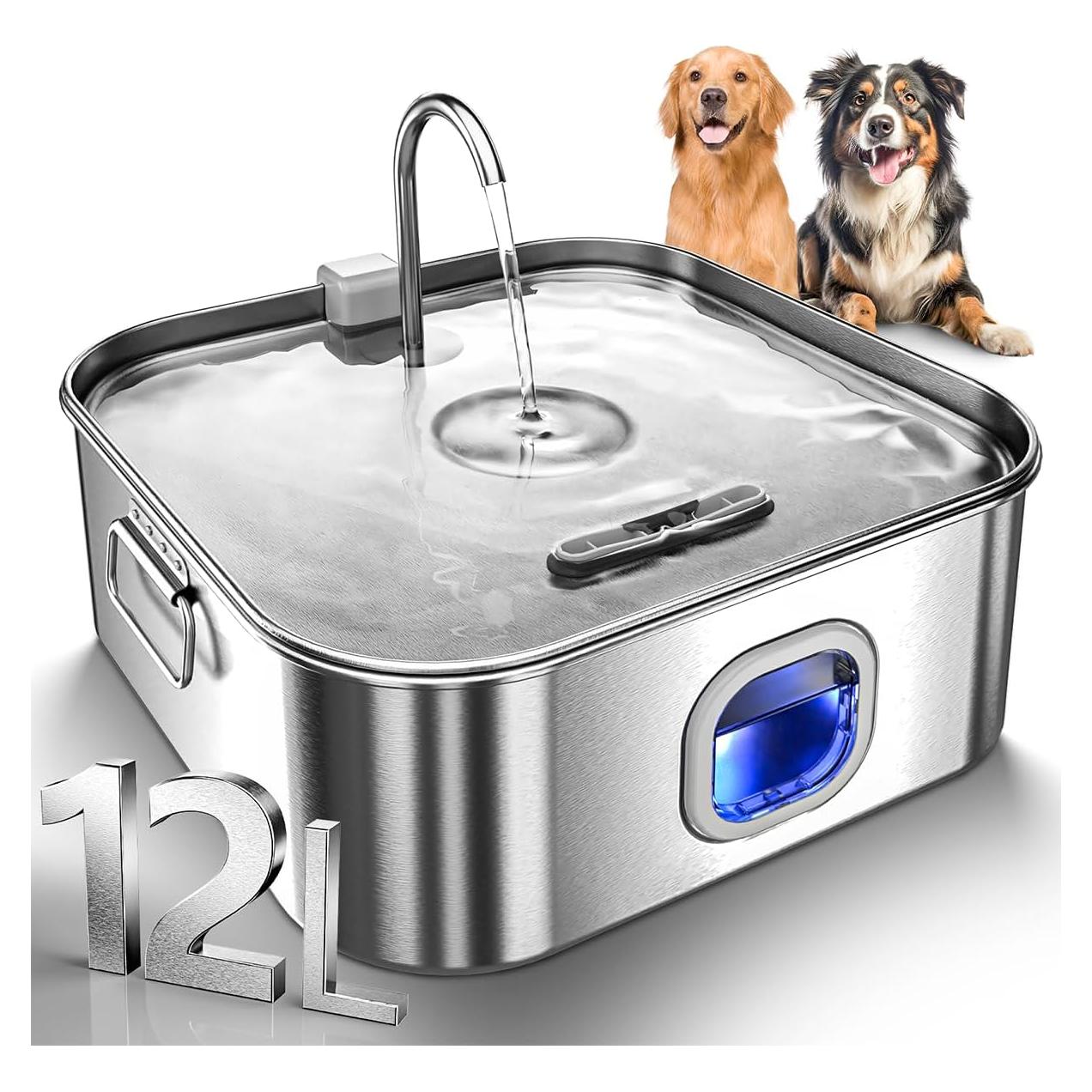 Fuente de Agua para Perros MAILOFY 12L Acero Inoxidable Silenciosa