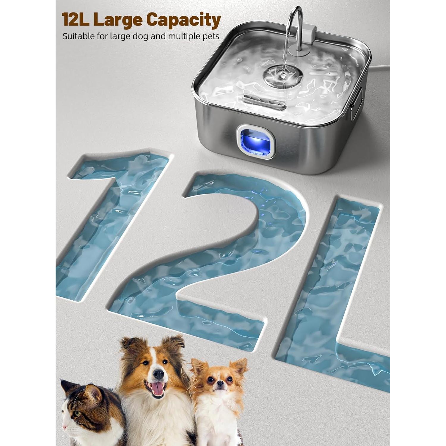 Fuente de Agua para Perros MAILOFY 12L Acero Inoxidable Silenciosa