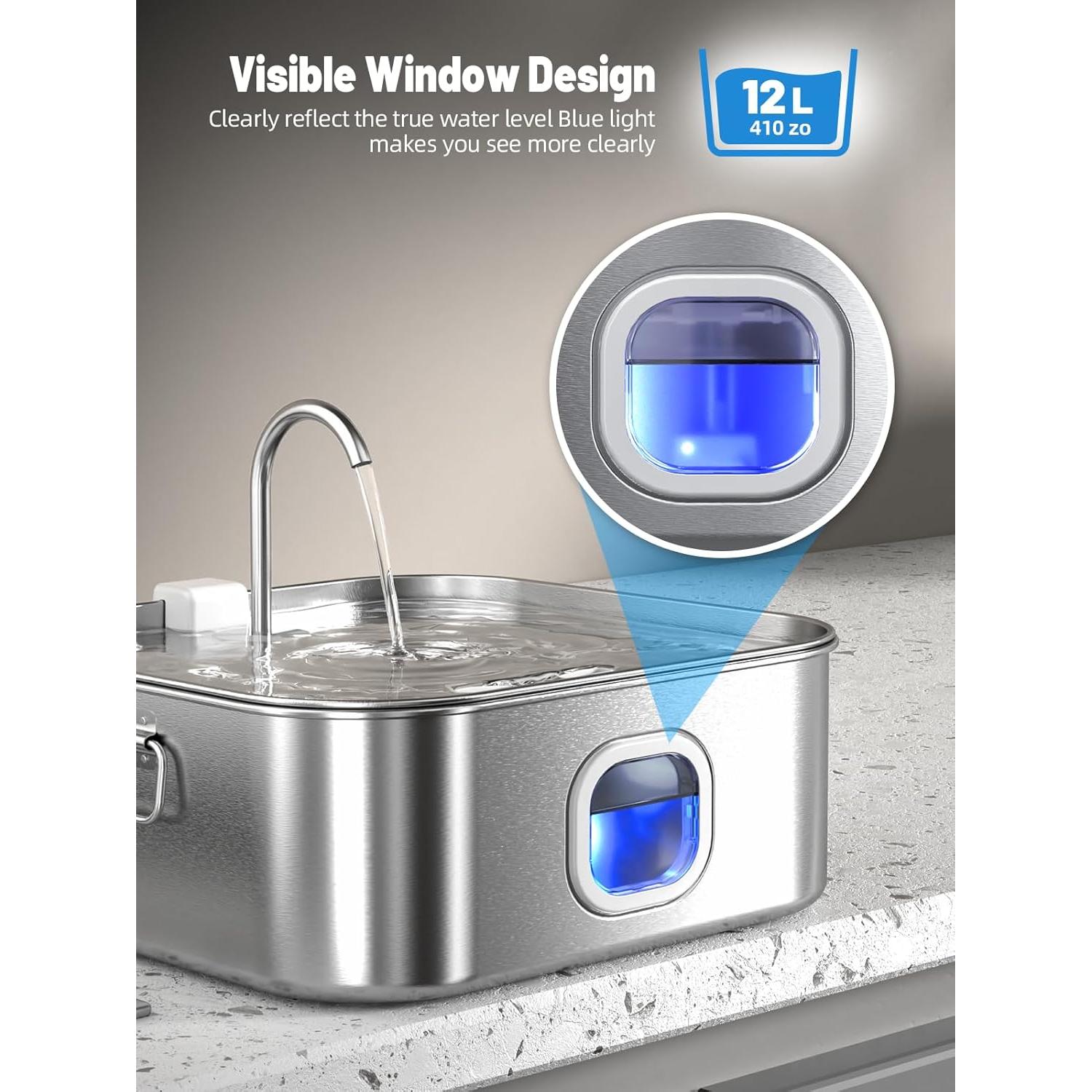 Fuente de Agua para Perros MAILOFY 12L Acero Inoxidable Silenciosa