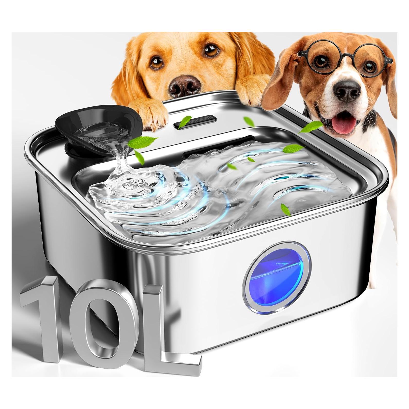 Fuente de Agua para Perros Grandes Oneisall 10L Acero Inoxidable