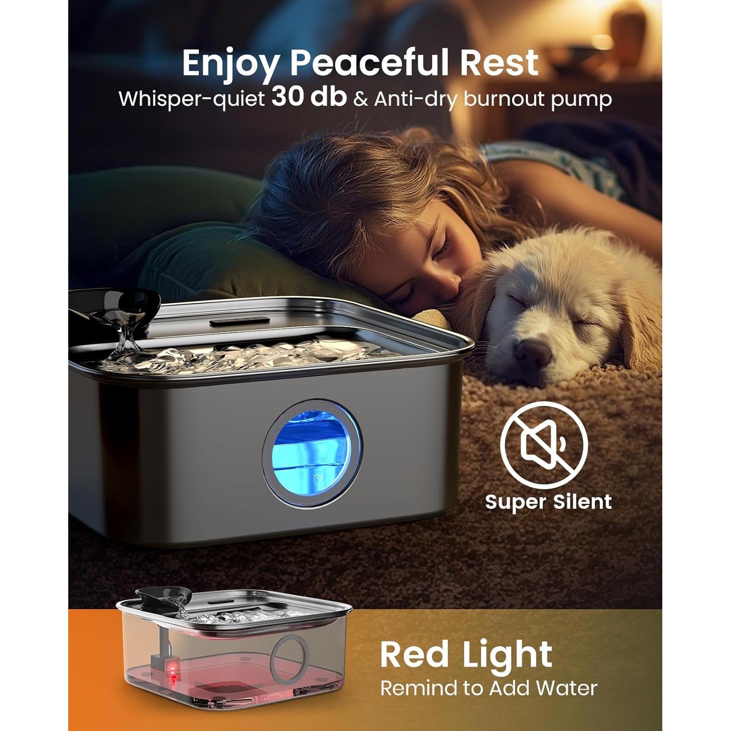 Fuente de Agua para Perros Grandes Oneisall 10L Acero Inoxidable