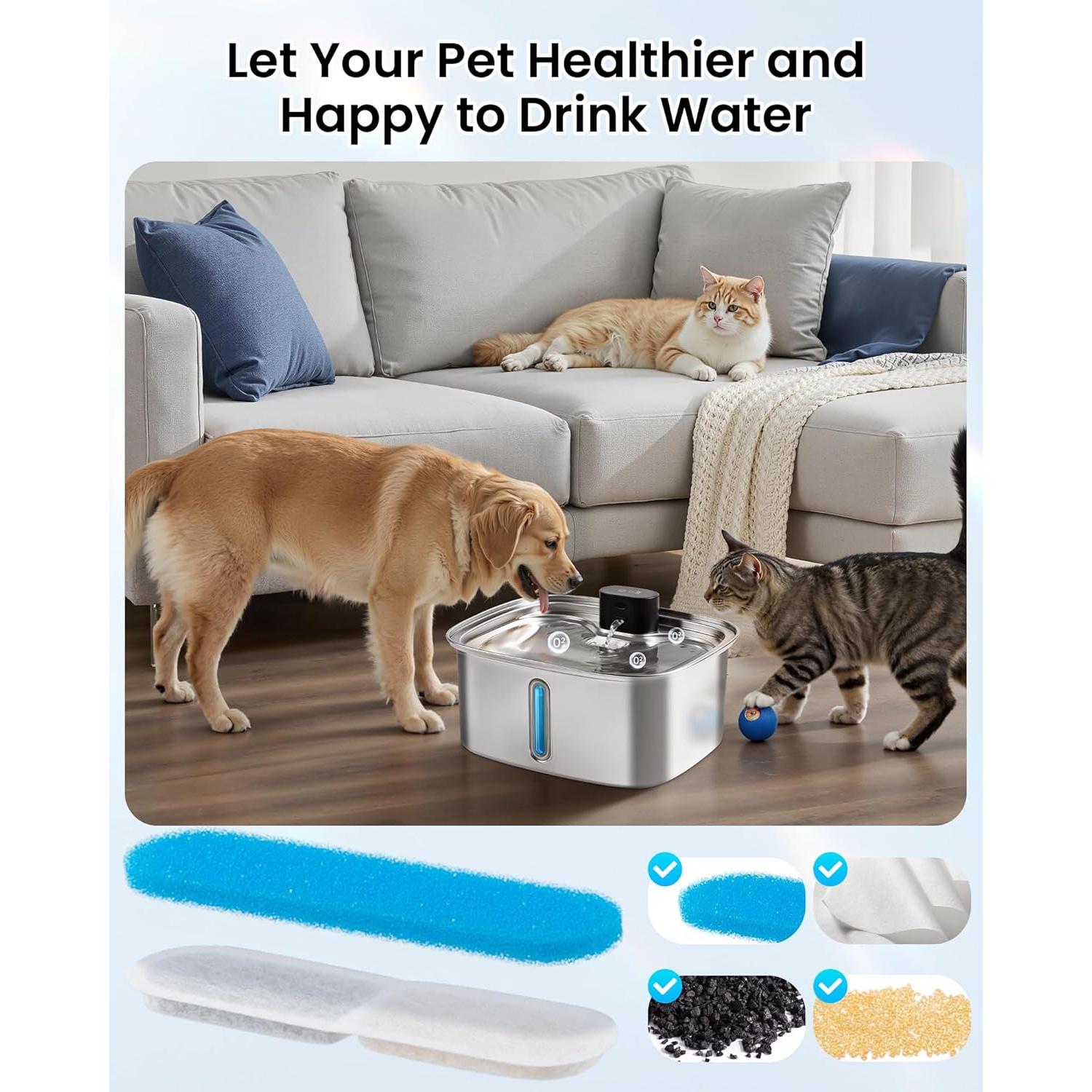 Dispensador de Agua Automático para Perros Vacqueen 10L Acero Inoxidable