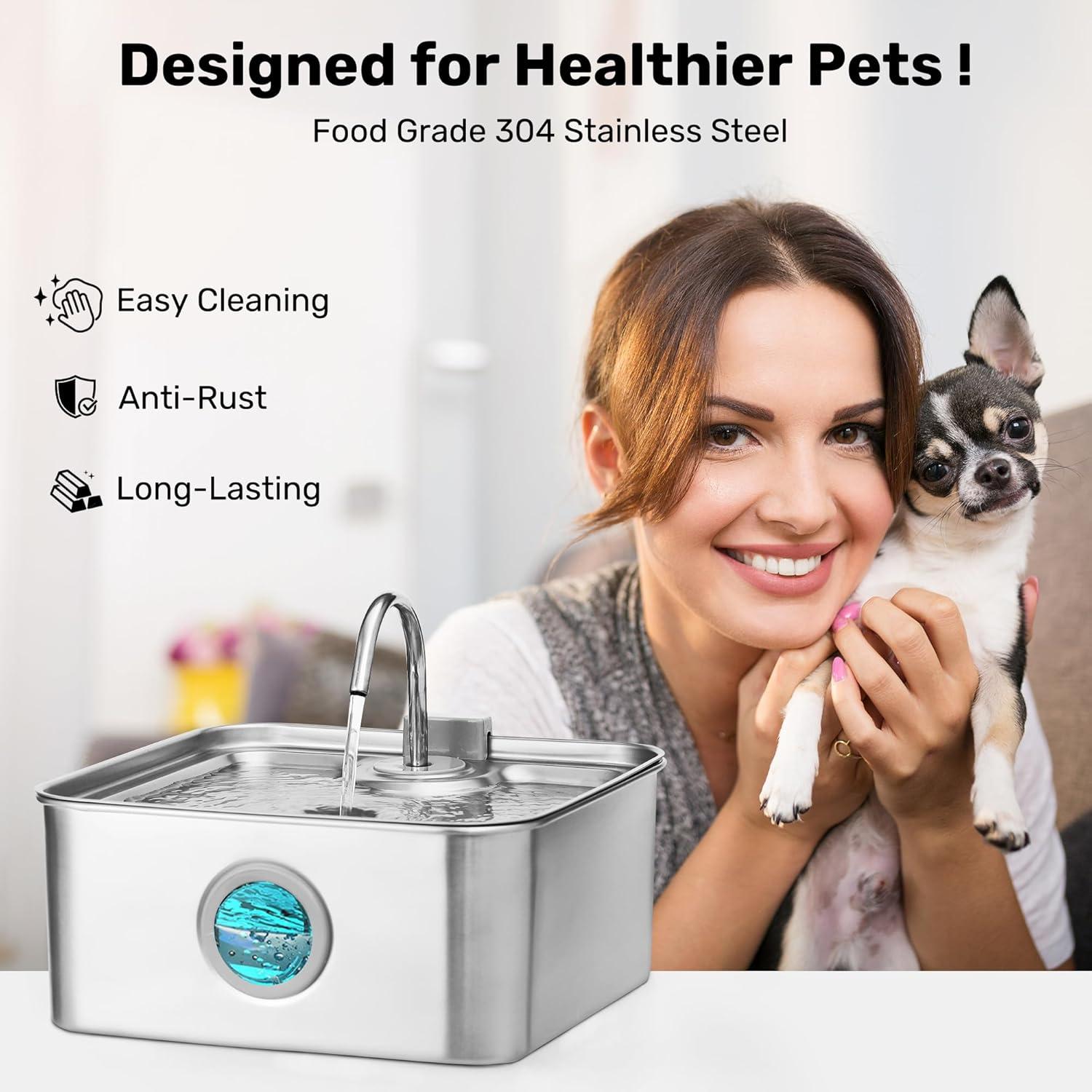 Fuente de Agua para Perros FUKUMARU 7L Acero Inoxidable Silenciosa