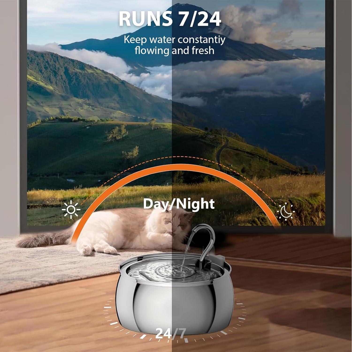 Fuente de Agua para Gatos FWMB Acero Inoxidable 4L Silenciosa