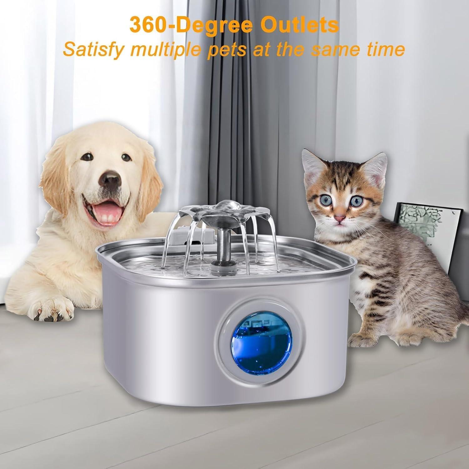Fuente de Agua para Gatos GRELY Acero Inoxidable 3.2L con Filtros