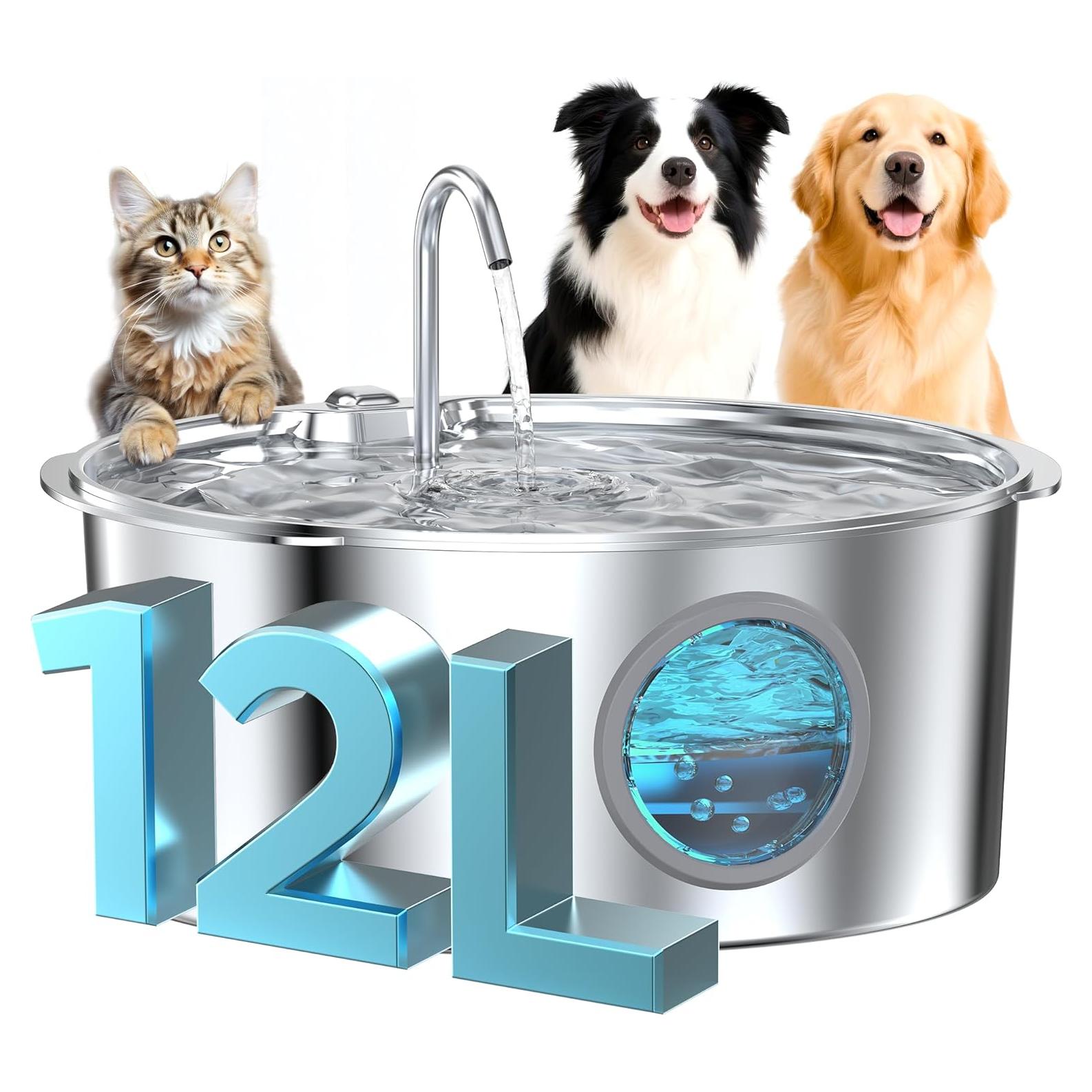 Fuente de Agua para Perros Grandes GROOKPET 12L Acero Inoxidable