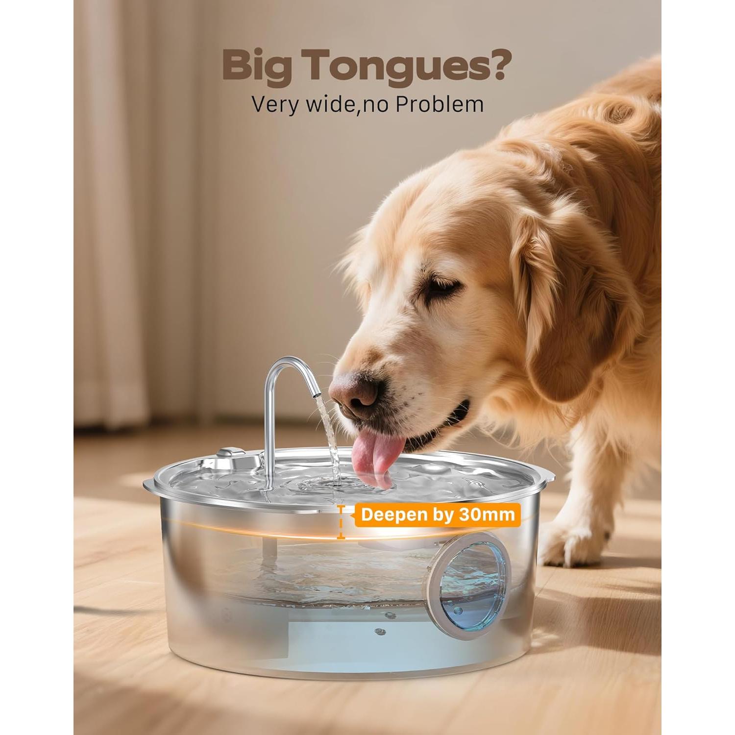 Fuente de Agua para Perros Grandes GROOKPET 12L Acero Inoxidable