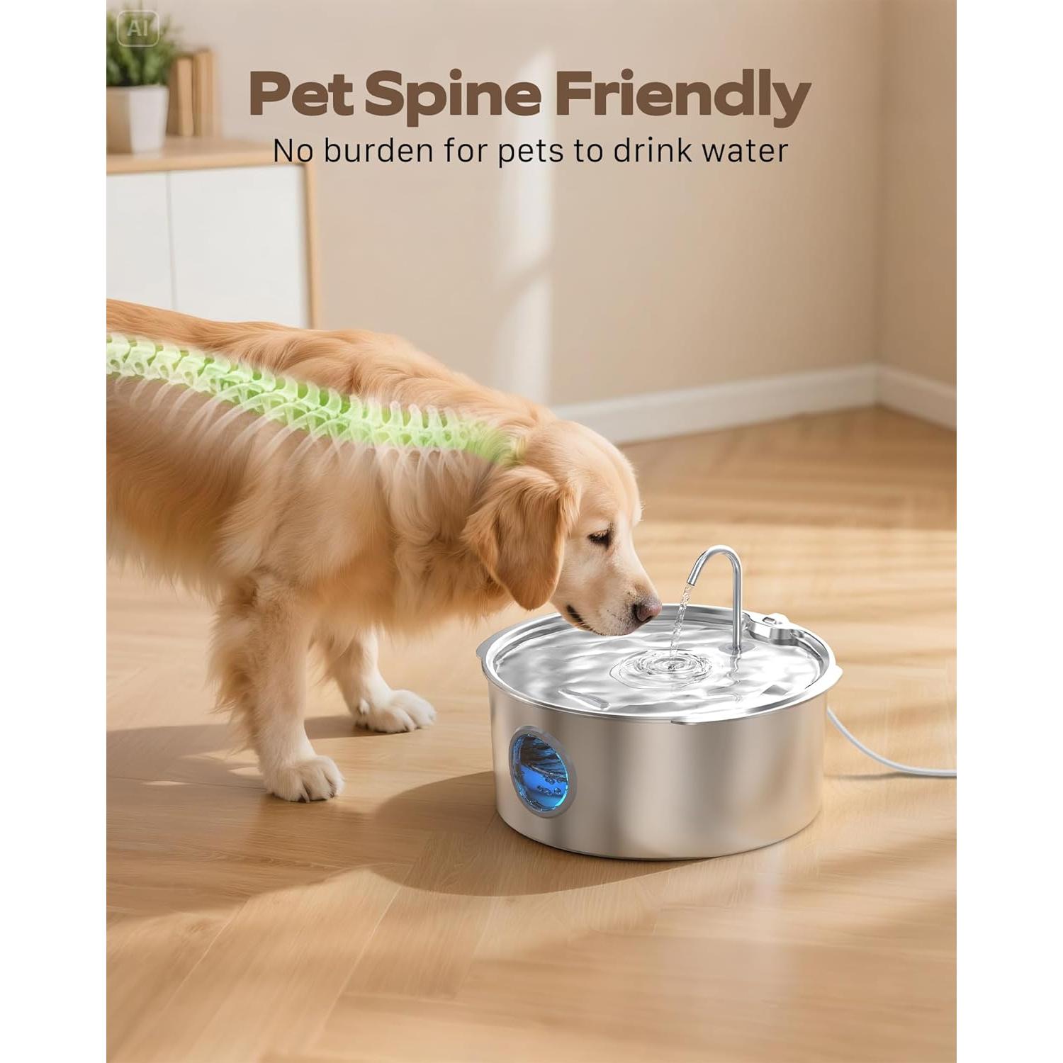 Fuente de Agua para Perros Grandes GROOKPET 12L Acero Inoxidable