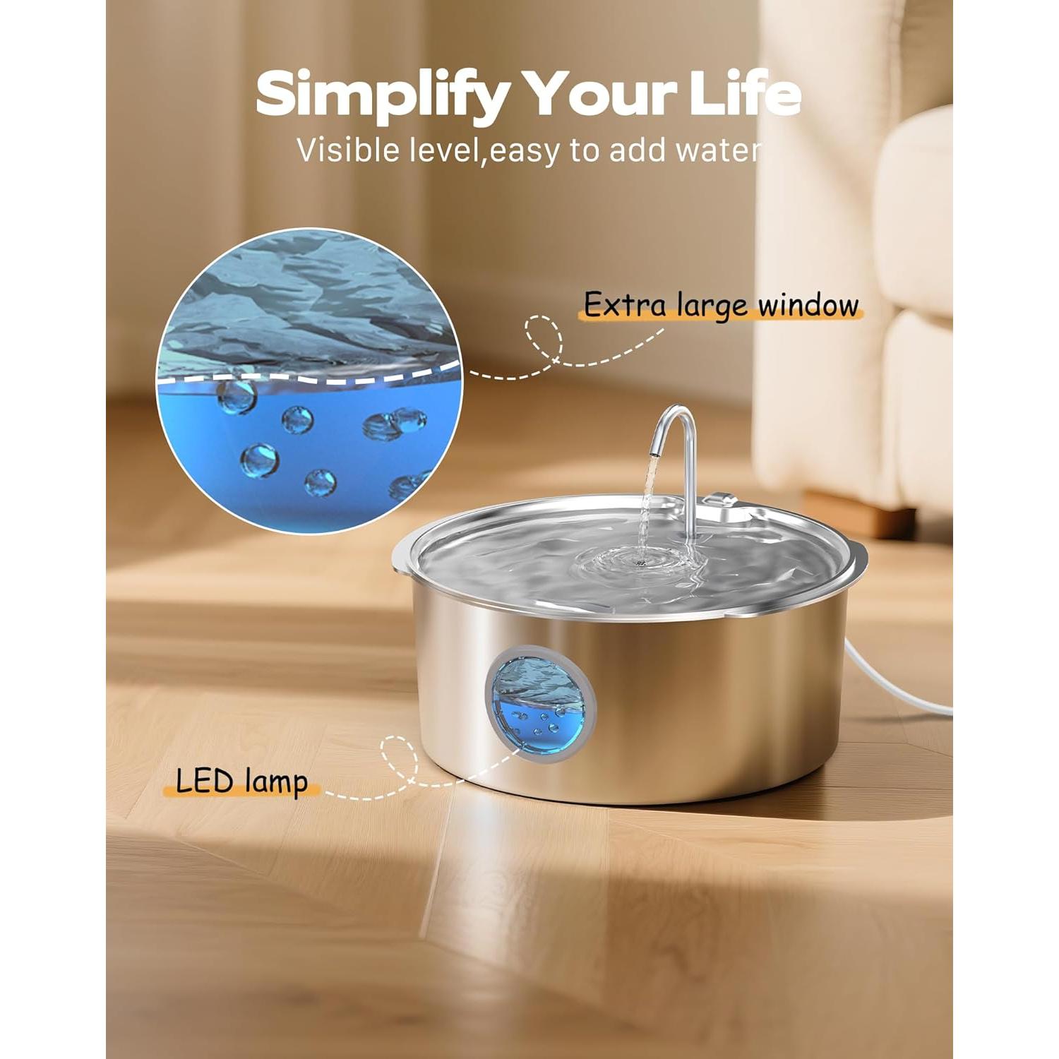 Fuente de Agua para Perros Grandes GROOKPET 12L Acero Inoxidable