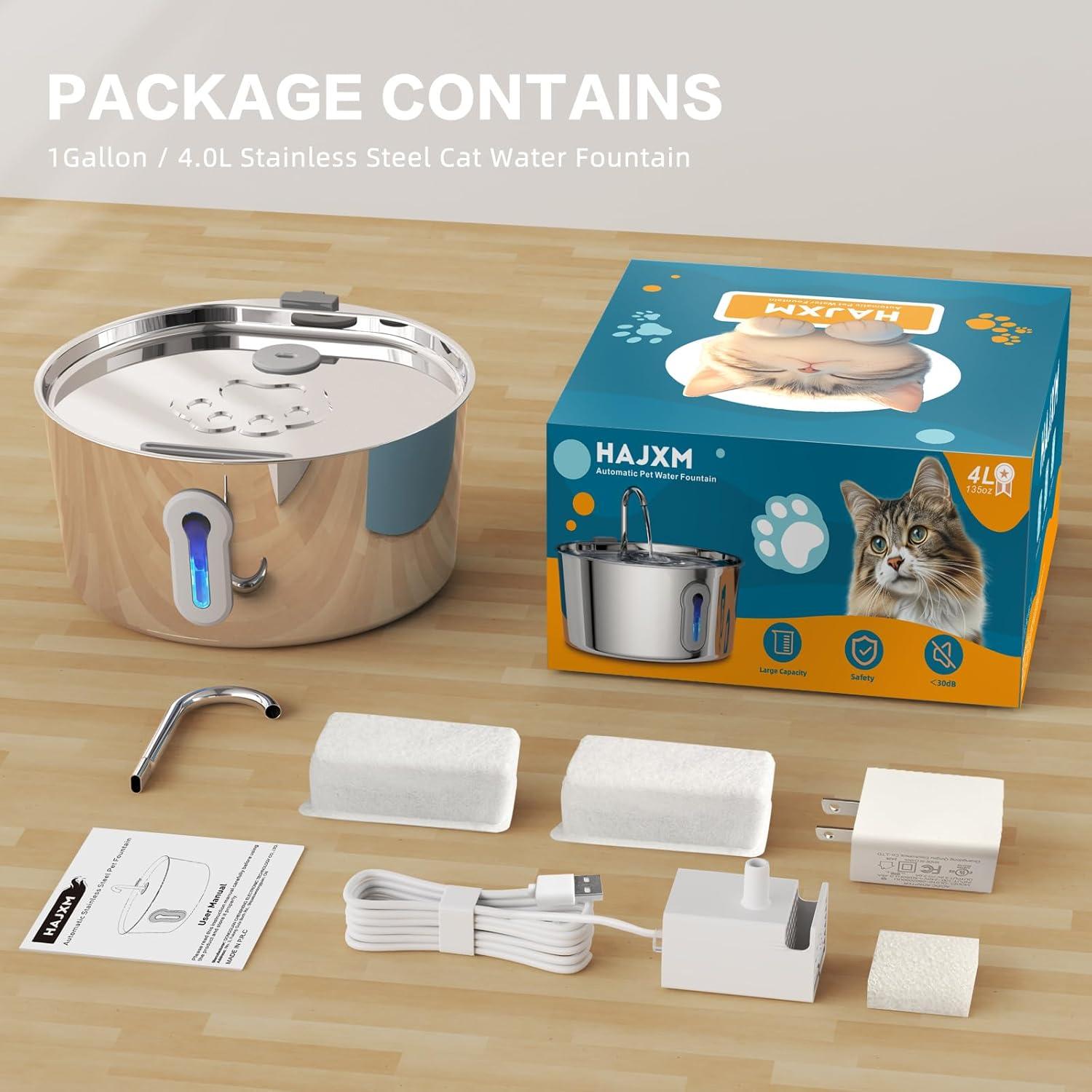 Fuente de Agua Automática para Gatos HAJXM 4L Acero Inoxidable