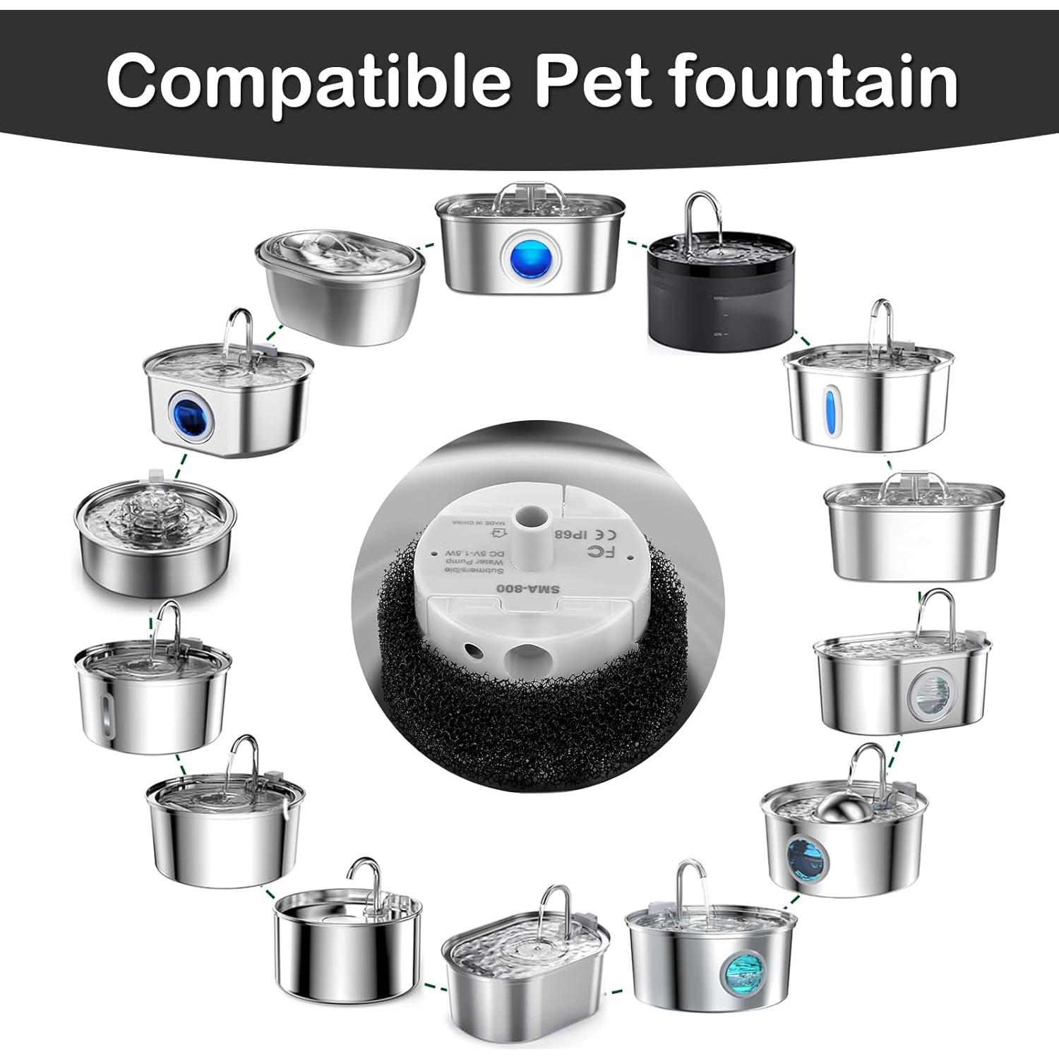 Cat Water Fountain Pump, Pet Water Fountain Replacement Pump SMA-800 Submersible Motor for Stainless Steel Indoor Cat Fountain Pump Replacement(Bottom Pumping)