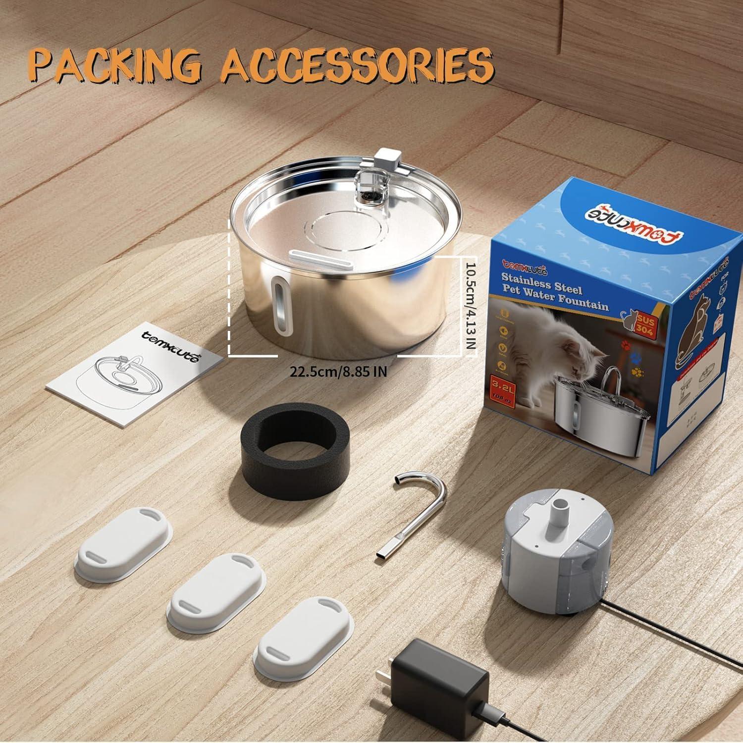 Fuente de Agua Automática para Gatos Tomxcute 3.2L Acero Inoxidable