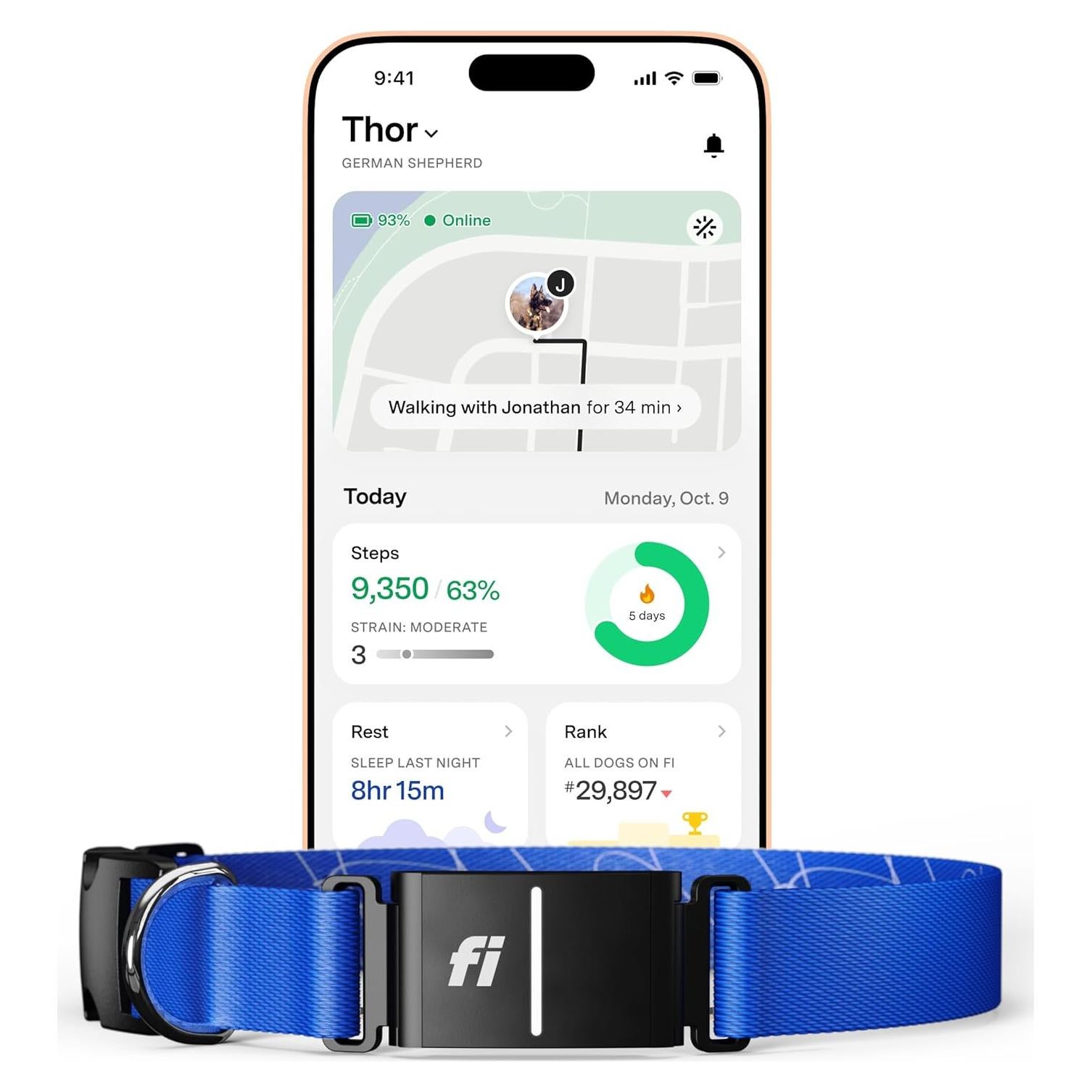 Collar Inteligente Fi Serie 3+ para Perros Grande Azul - GPS y Salud