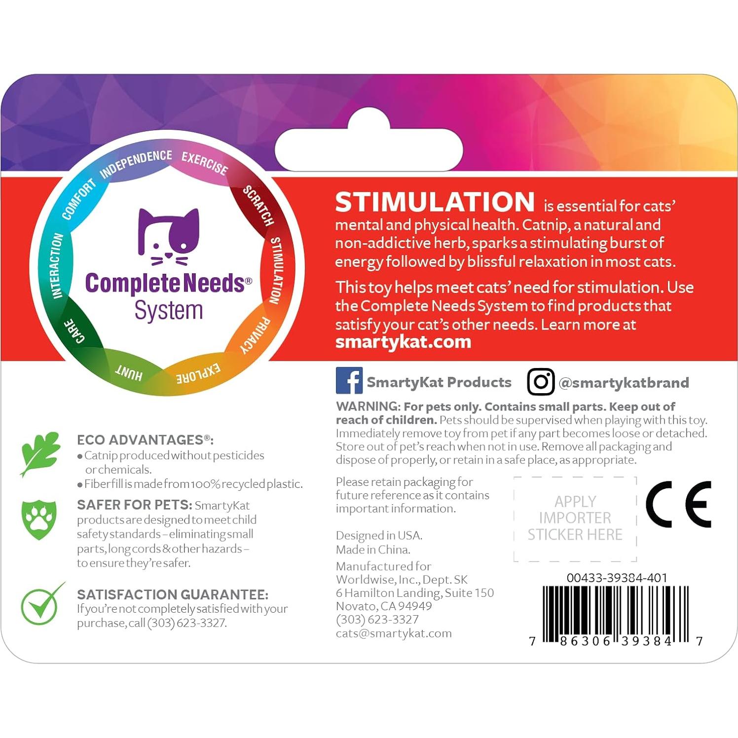 SmartyKat (3 Count) Skitter Critters Catnip Cat Toys - Gray/Cream, 3 Count