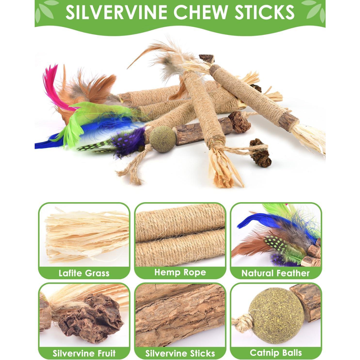 Palos de Masticar Silvervine TINDTOP para Gatos - Paquete de 12