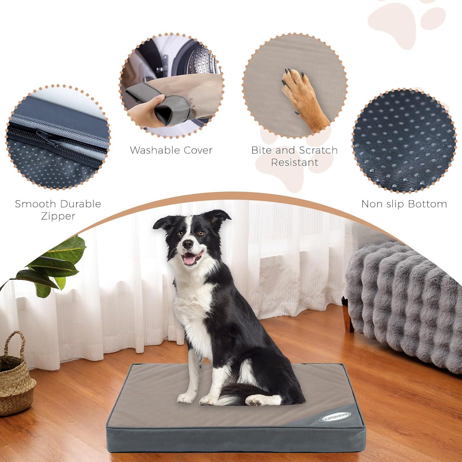 Cama Ortopédica Impermeable para Perros OUPEIWAWA 91.4x66.8cm Beige