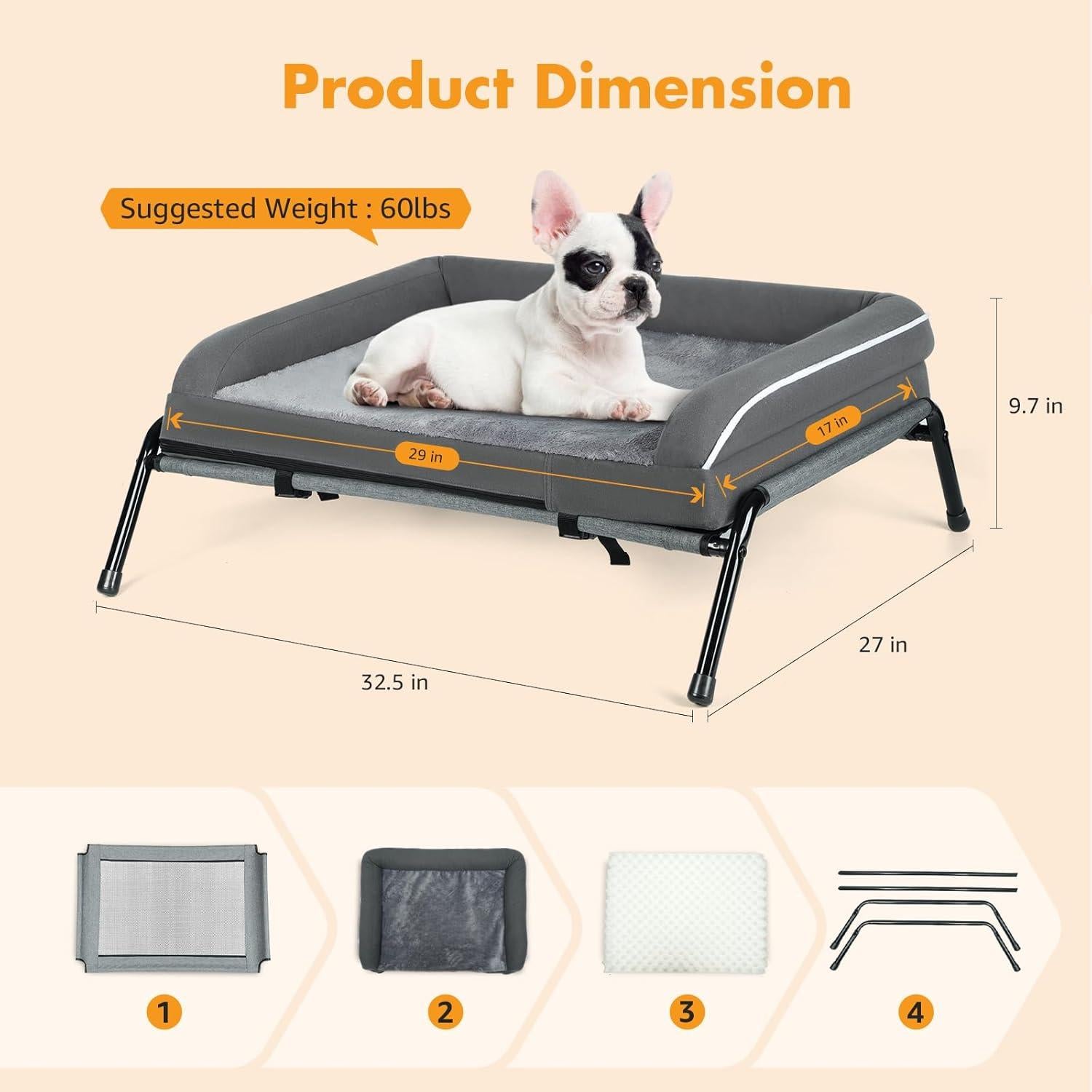 Cama Elevada para Perros Lekereise 2-en-1 Gris 81.99x67.78cm