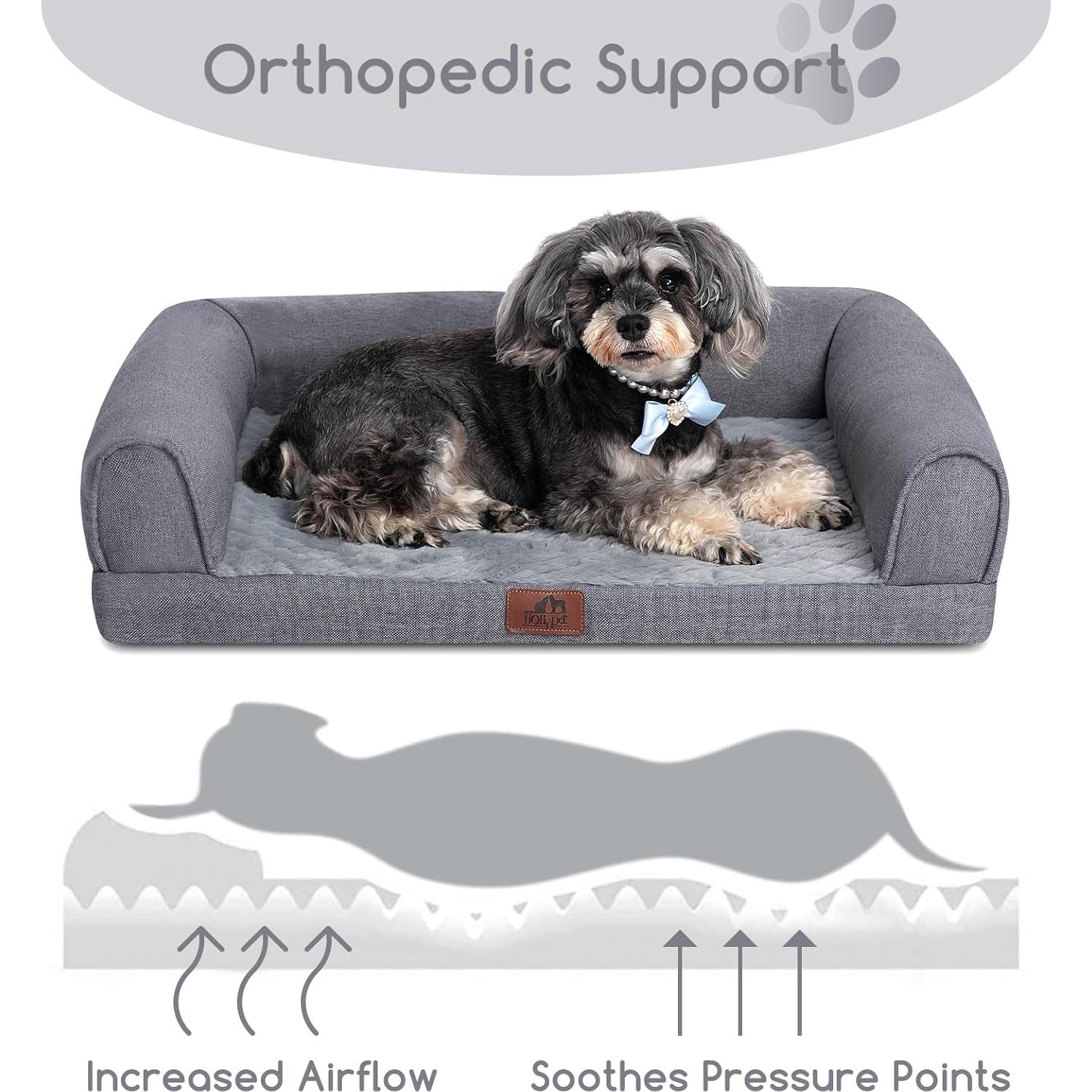 Cama ortopédica para perros Hollypet M - Espuma, impermeable, gris
