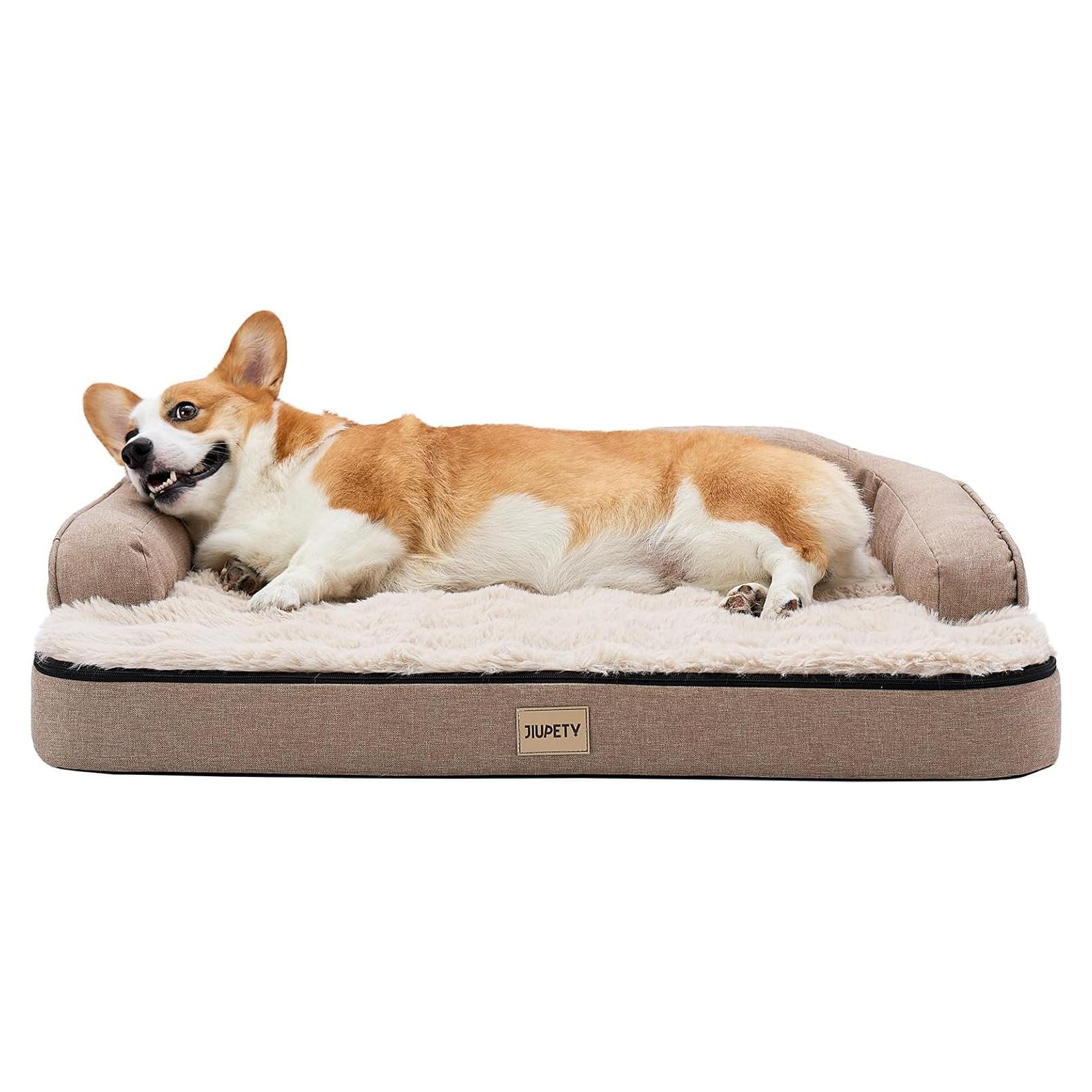 Jiupety Orthopedic Dog Bed for Large Dogs, Egg-Crate Foam Pet Couch Bed, Washable Pet Sofa with Removable Cover, Waterproof Lining and Anti-Slip Bottom, Brown, 35"x25"x7"