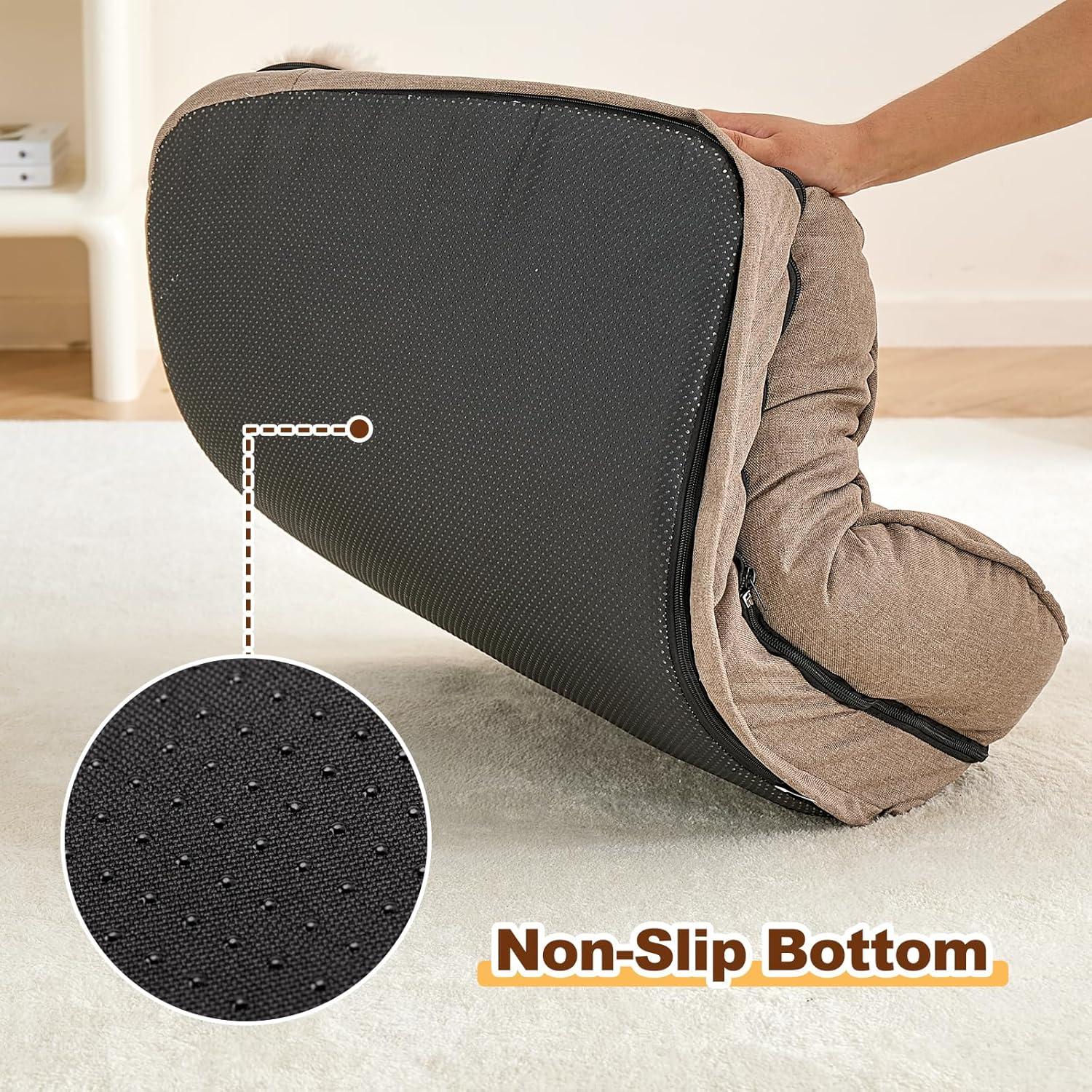 Jiupety Orthopedic Dog Bed for Large Dogs, Egg-Crate Foam Pet Couch Bed, Washable Pet Sofa with Removable Cover, Waterproof Lining and Anti-Slip Bottom, Brown, 35"x25"x7"