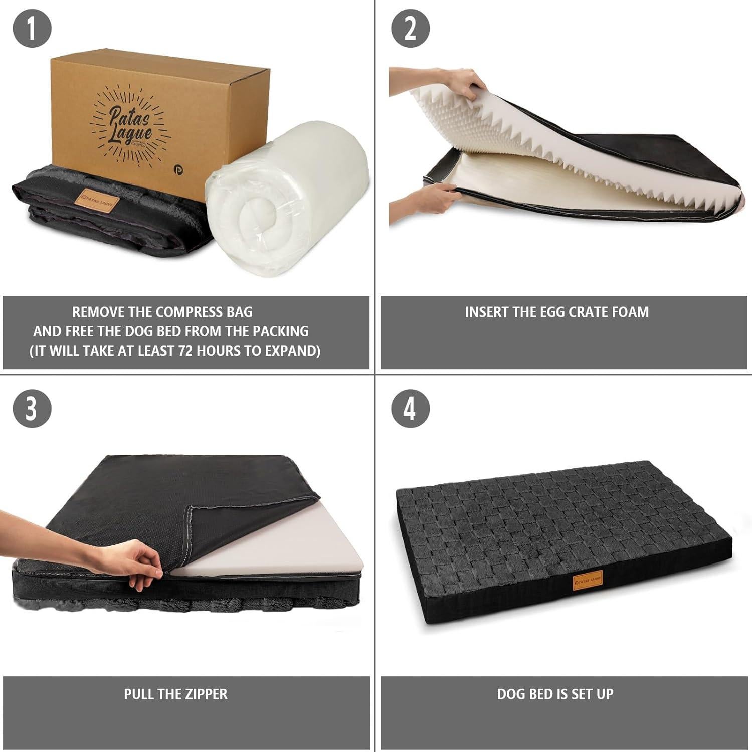 Cama Ortopédica para Perros Patas Lague 91.44x60.96cm Negra