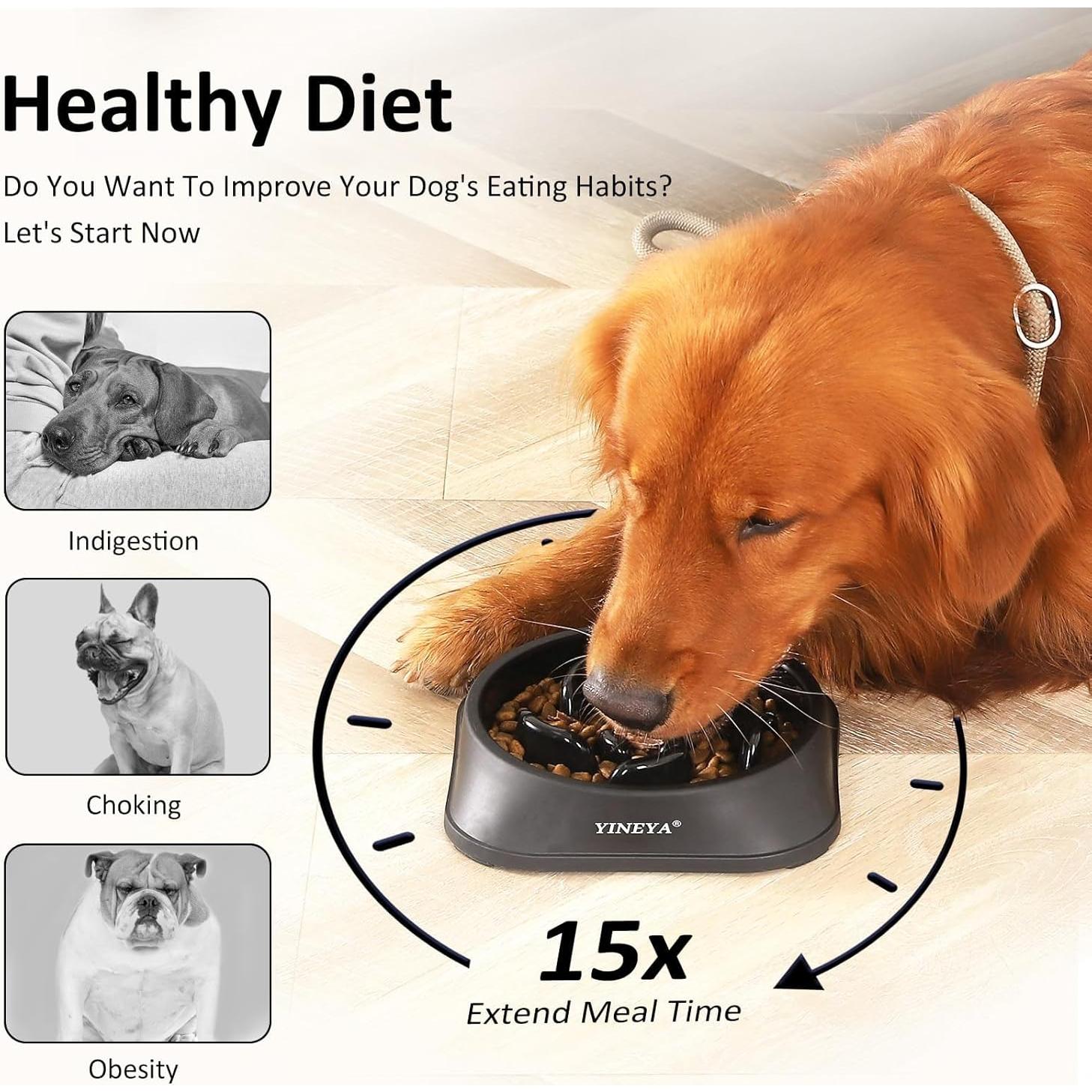 Cuenco de Alimentación Lenta para Perros YINEYA Mediano - Negro