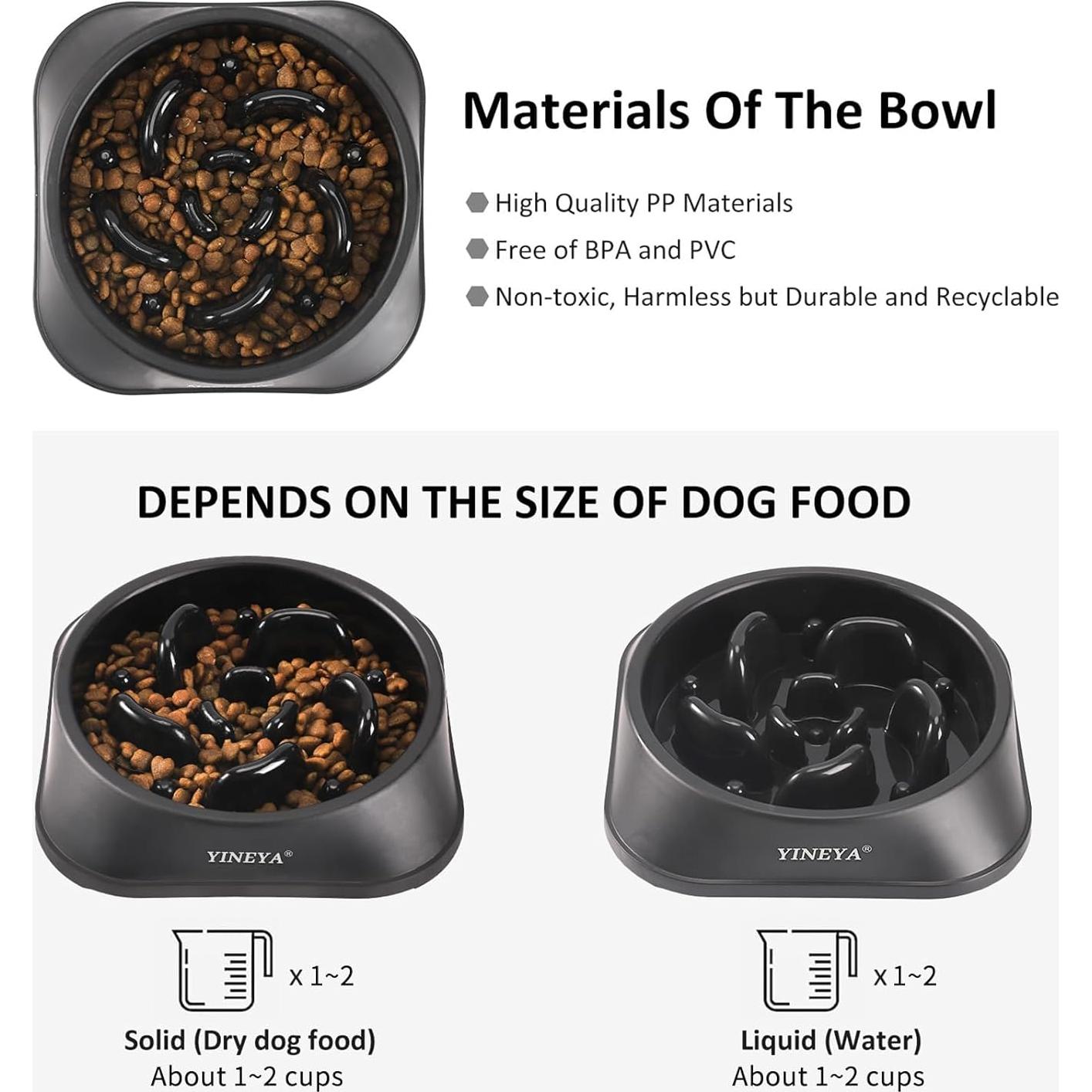 Cuenco de Alimentación Lenta para Perros YINEYA Mediano - Negro