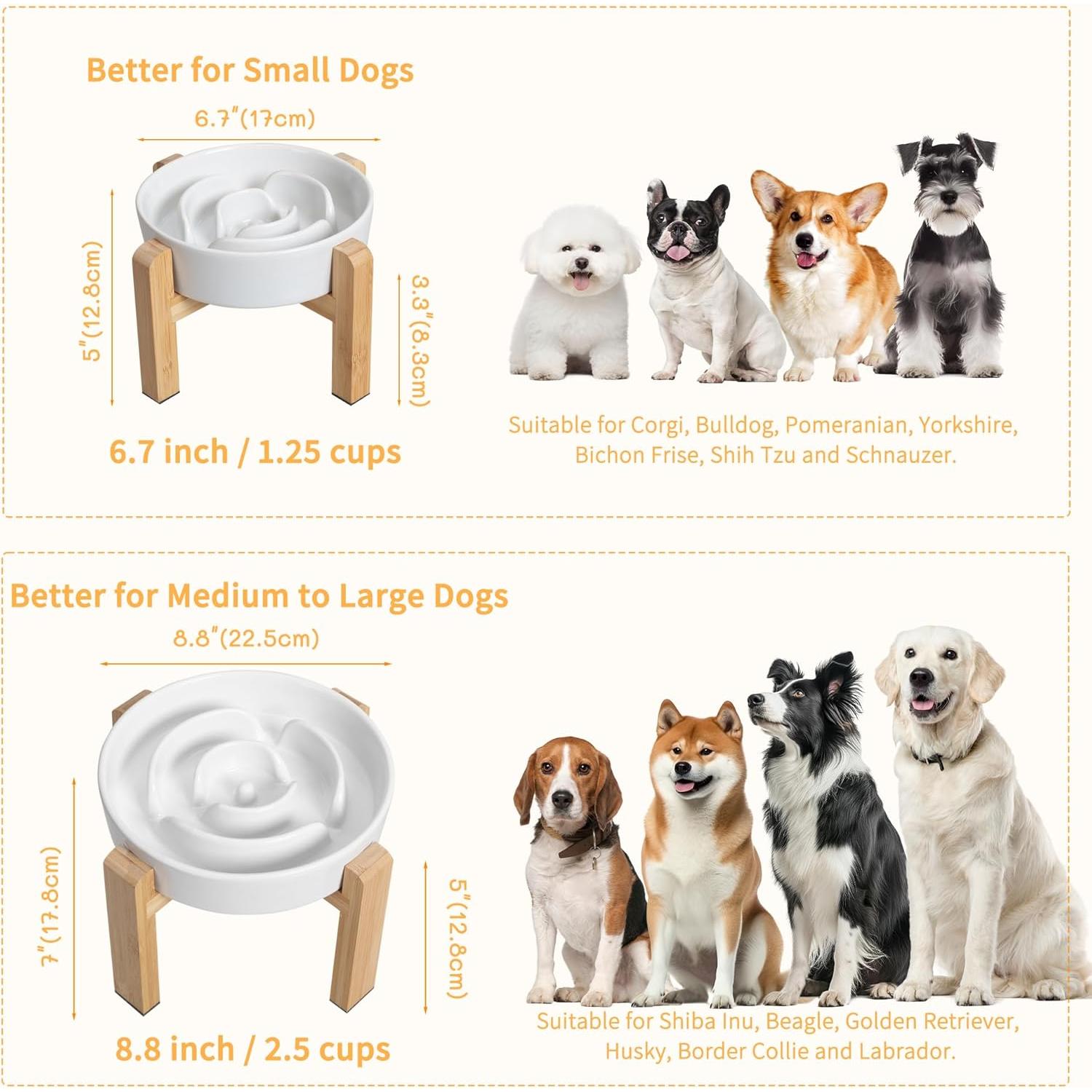 Tazón Elevado para Perros PTOBER - Cerámica 17 cm Antideslizante