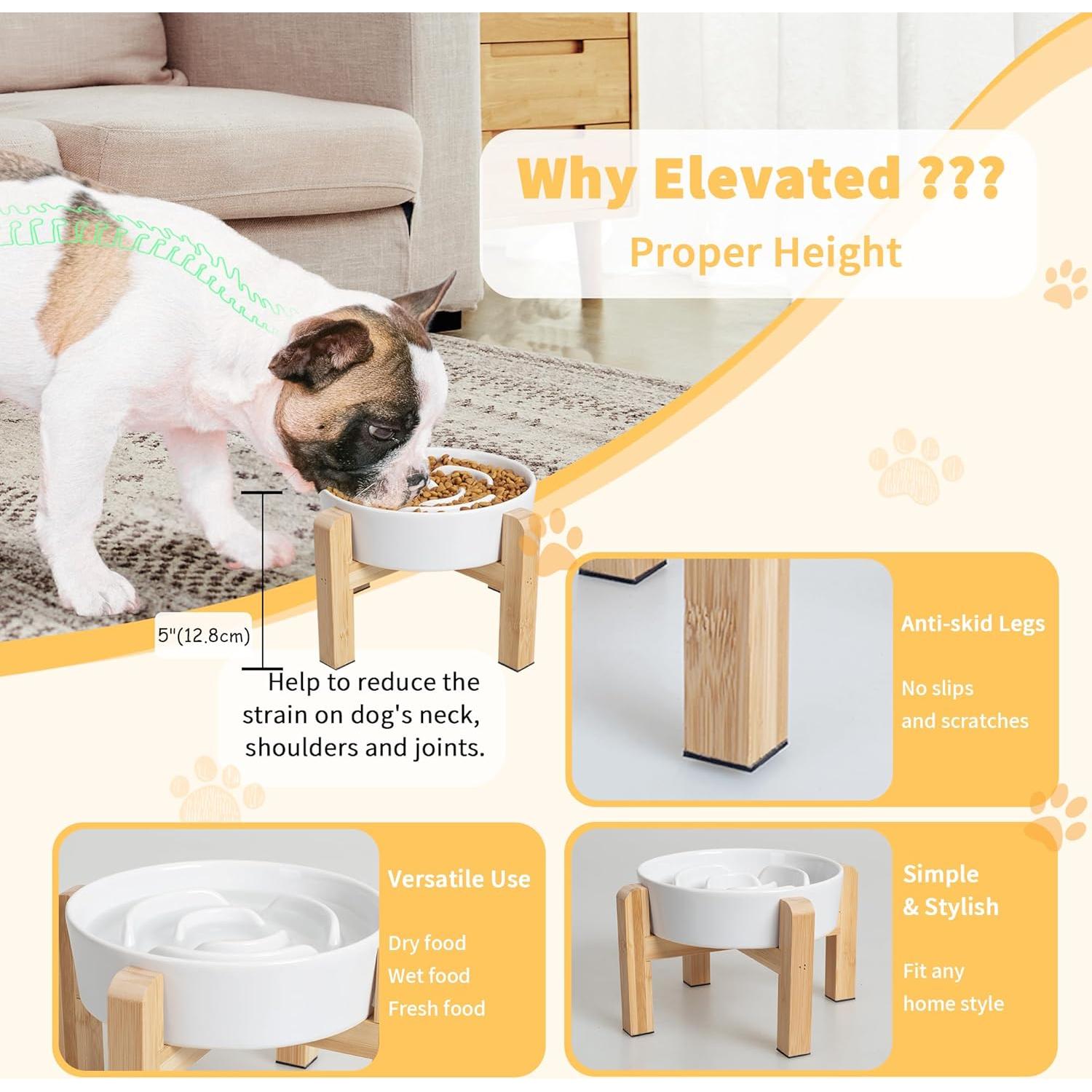 Tazón Elevado para Perros PTOBER - Cerámica 17 cm Antideslizante