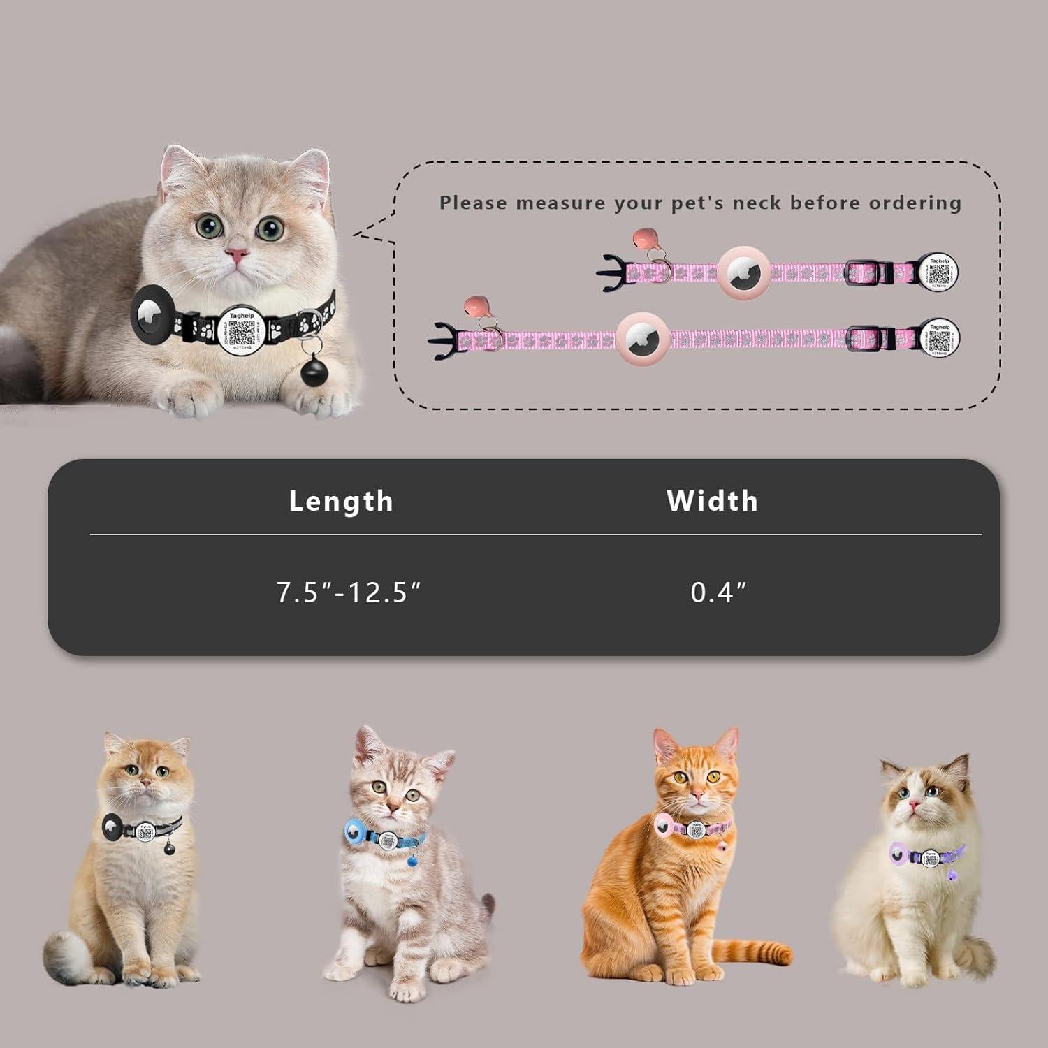 Collar para Gato Ajustable Taghelp con Airtag - Púrpura