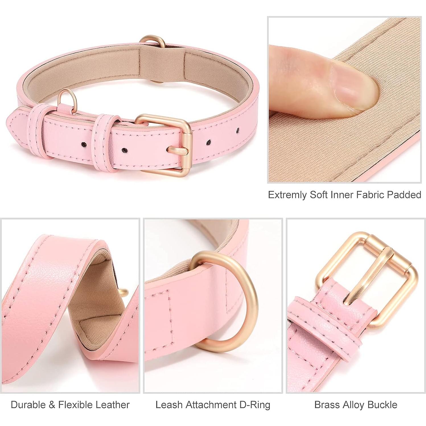 Collar de Perro de Cuero WHIPPY con Funda para AirTag Rosa L