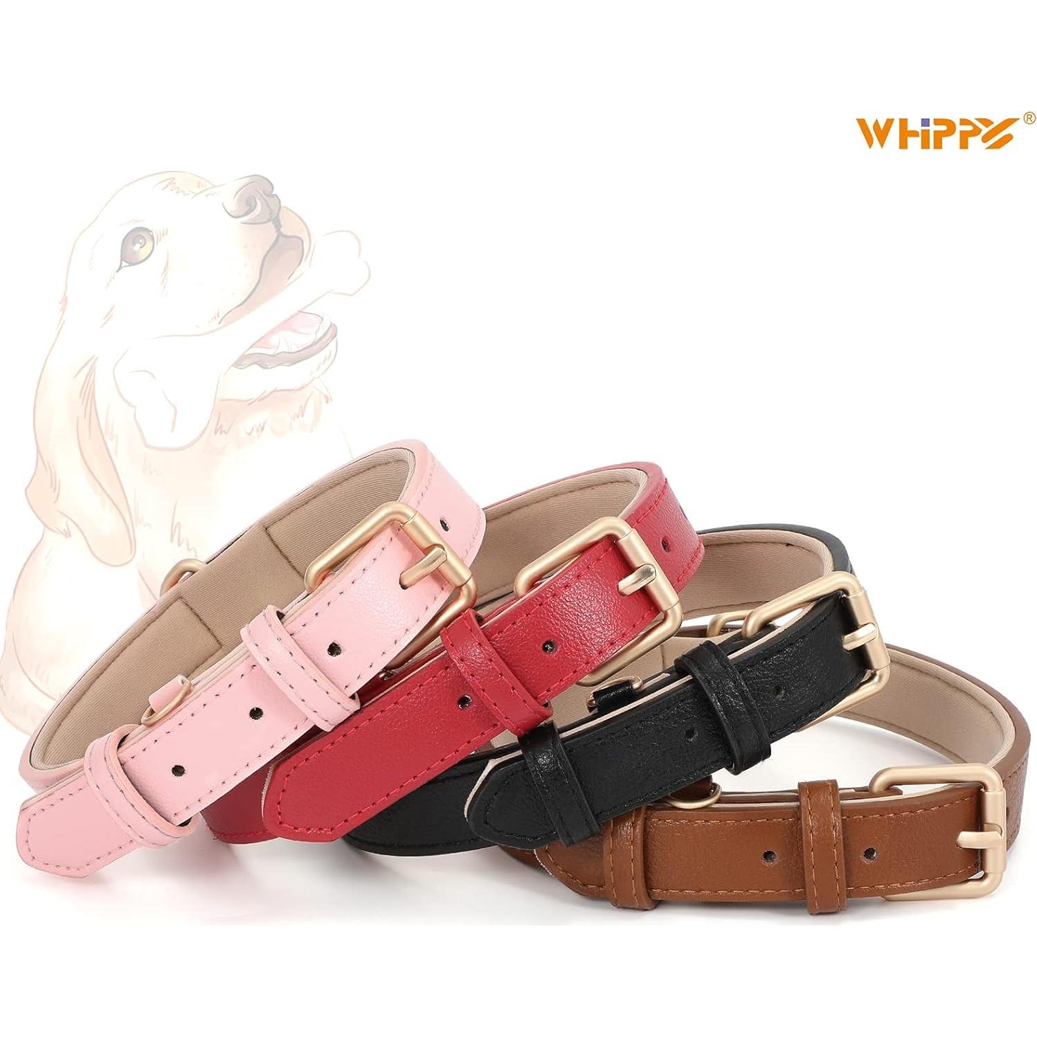 Collar de Perro de Cuero WHIPPY con Funda para AirTag Rosa L
